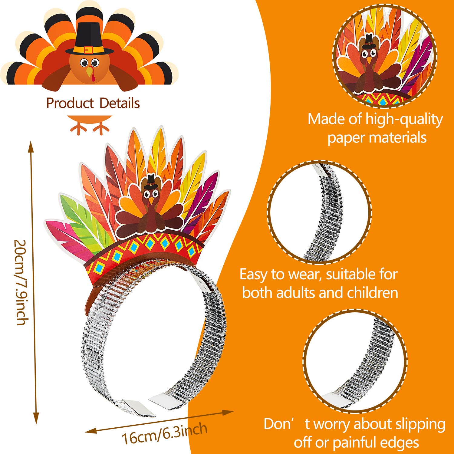 12 Pack Thanksgiving Turkey Headbands - Fun Holiday Party Favors for Thanksgiving, Birthday & Themed Events - Perfect for Festive Decorations & Costume Accessories