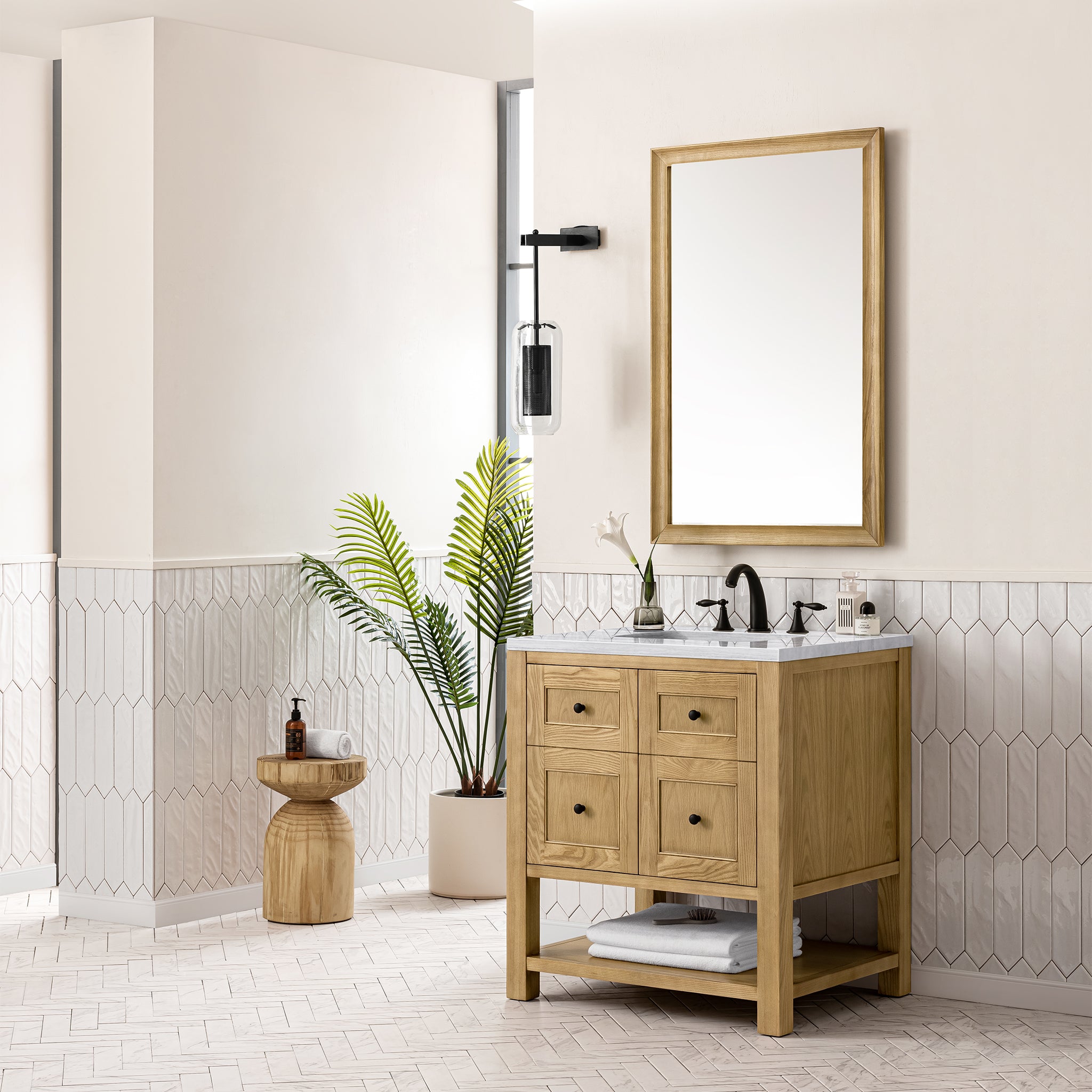 Breckenridge 30 Inch Single Bathroom Vanity in Light Natural Oak with 3CM Arctic Fall Quartz Top - Perfect for Modern Master Bathrooms & Powder Rooms