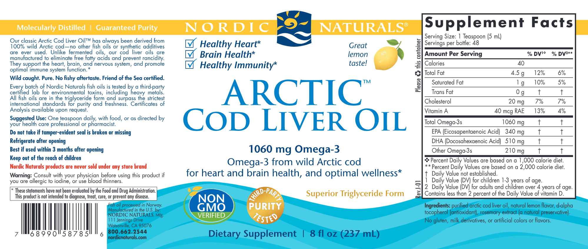 Premium Arctic Cod Liver Oil Liquid - Omega 3, Vitamin A & D Supplement for Immune & Heart Health - Supports Brain Function & Joint Care - Ideal for Adults & Kids Daily Wellness
