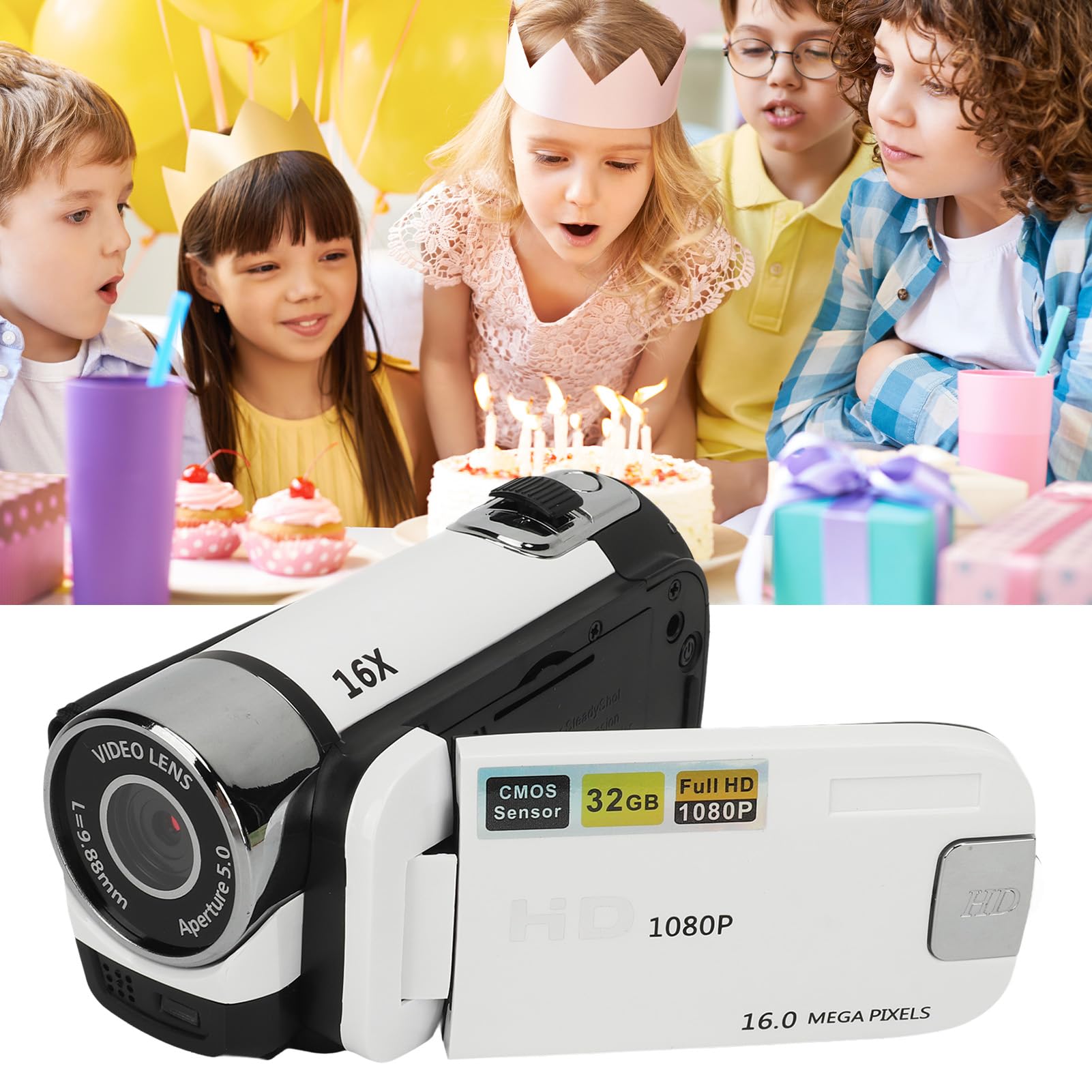 **Plyisty Kids Video Camera - 1080P HD 16MP Digital Camcorder with 16X Zoom, Vlogging Camera for Toddlers, Girls & Boys (White) - Perfect for Birthday Gifts, Travel & Family Recording**