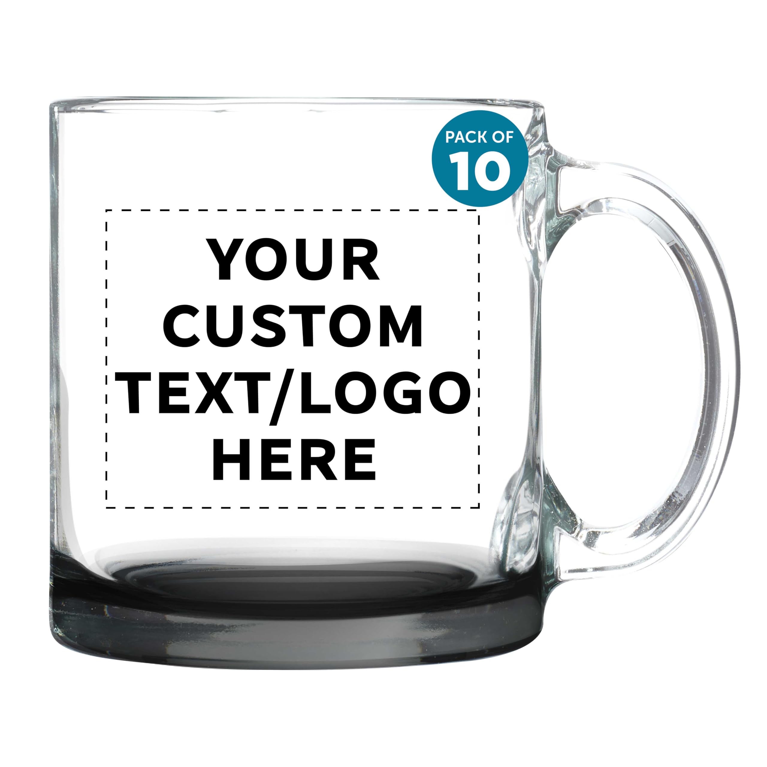 Custom Libbey Clear Glass Coffee Mugs 13 oz (Set of 10) - Personalized Bulk Pack for Coffee, Tea, Espresso & Hot Cocoa - Durable Black Bottom - Ideal for Restaurants, Cafes, Offices & Home Use