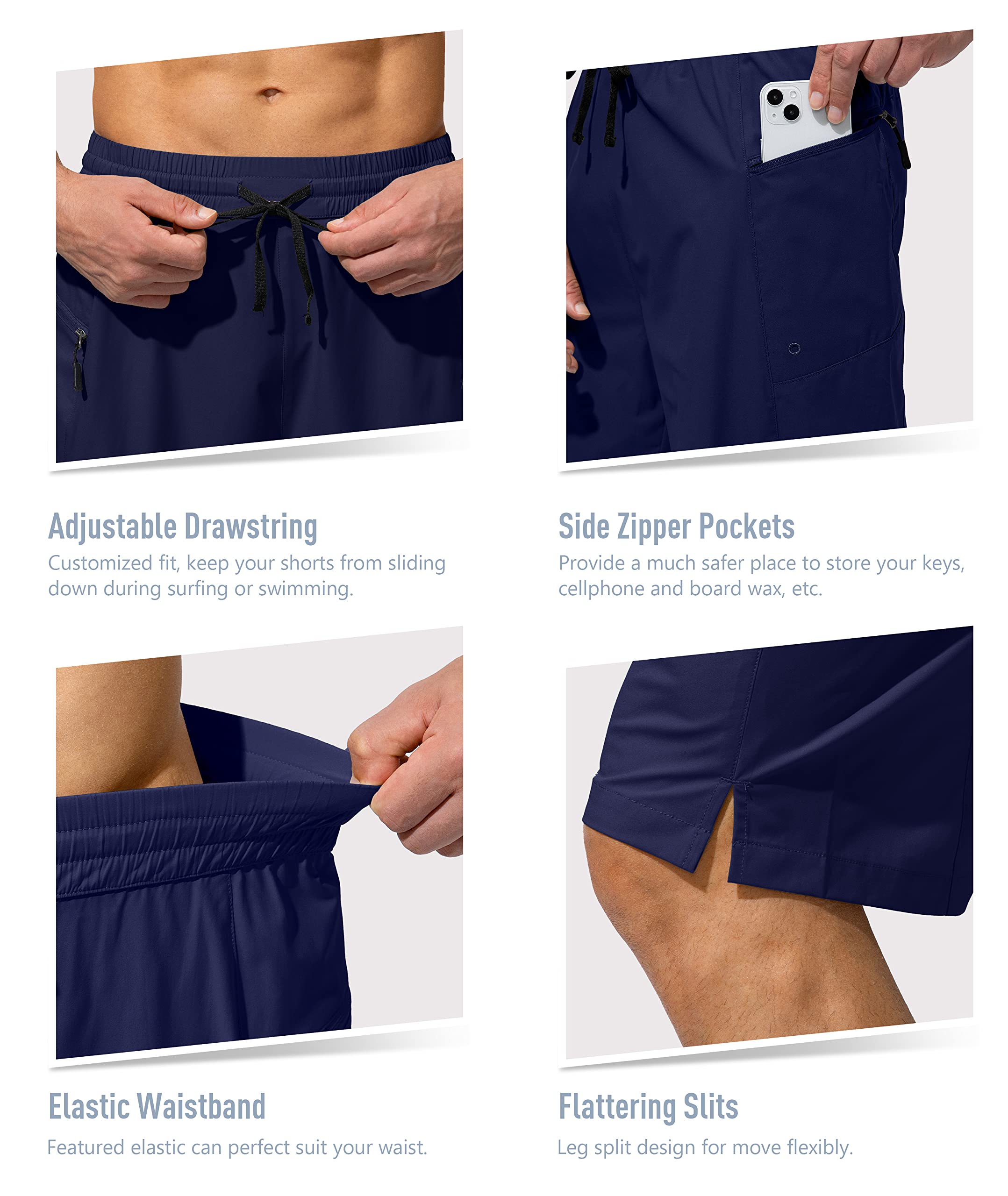 **Men's Quick Dry Swim Trunks with Zipper Pockets - No Mesh Liner Board Shorts for Beach, Pool & Water Sports**