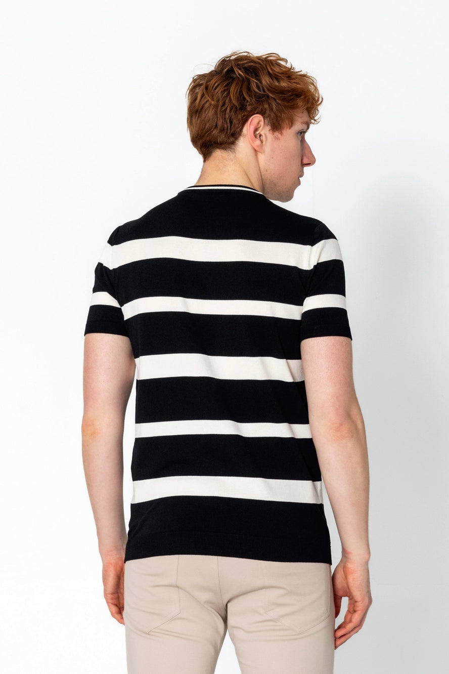 RNT23 Striped Knit T-Shirt for Men & Women - Soft Cotton Casual Tee - Black & White Striped Shirt for Everyday Wear, Outfits, and Layering