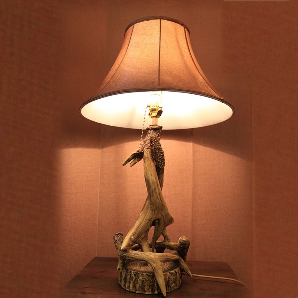 Vintage Antler Table Lamp - European Retro Study Desk Lamp for Bedroom, Living Room & Office - Adjustable Brown Work Desk Light for Reading, Working & Decor
