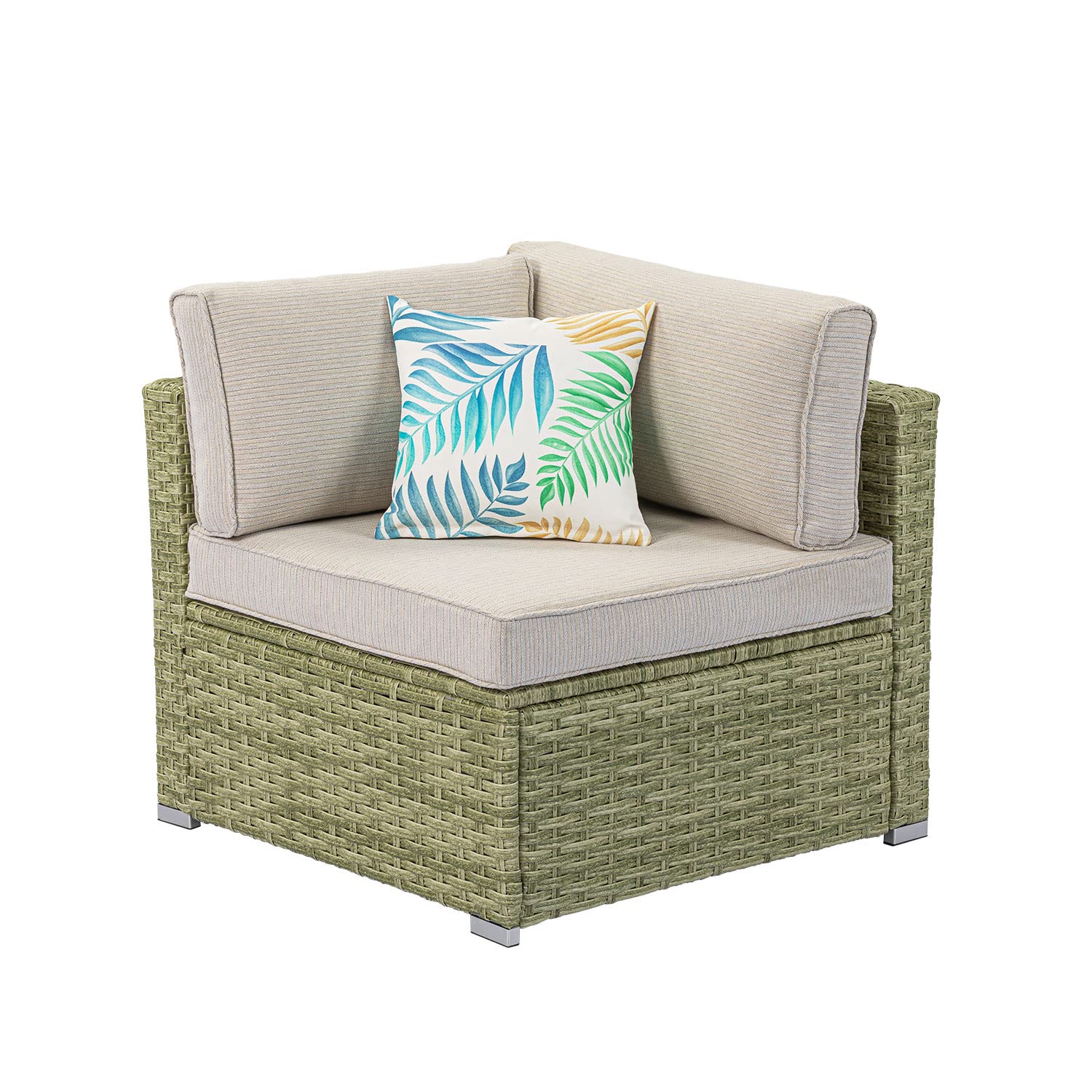 Premium Outdoor Left Corner Chair Add-on for Expanding Wicker Sectional Sofa Set - Thick Weather-Resistant Cushions - Perfect for Garden, Poolside, Backyard & Patio Relaxation (Beige) - Ideal for Outdoor Entertaining & Lounging in Sun or Shade