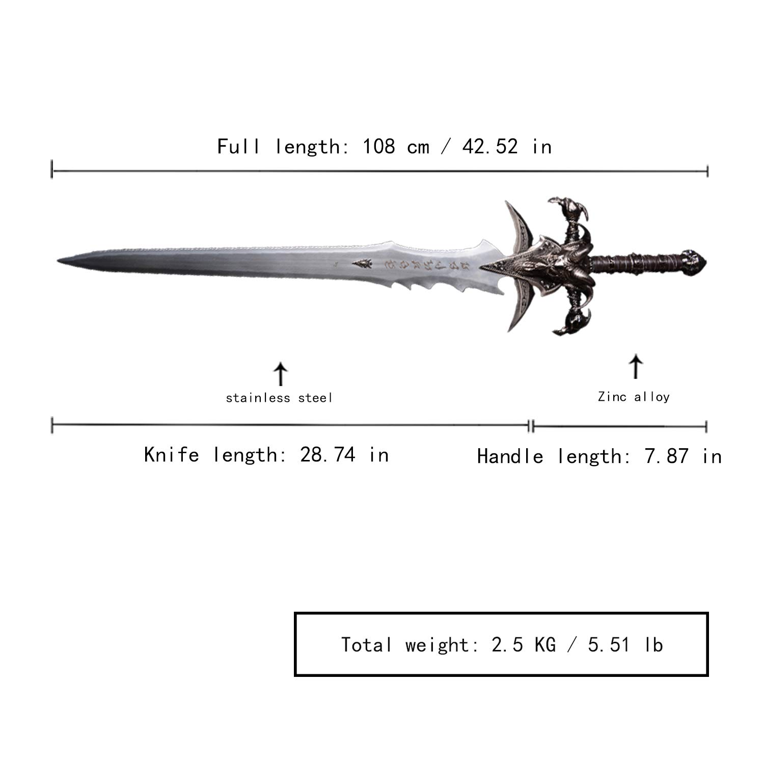 Handmade Carbon Steel Frostmourne Sword Replica - Real Metal Anime & Game Cosplay Prop for Lich King Arthas | Perfect for Halloween Costumes, Cosplay Events, and Fantasy Themed Decor