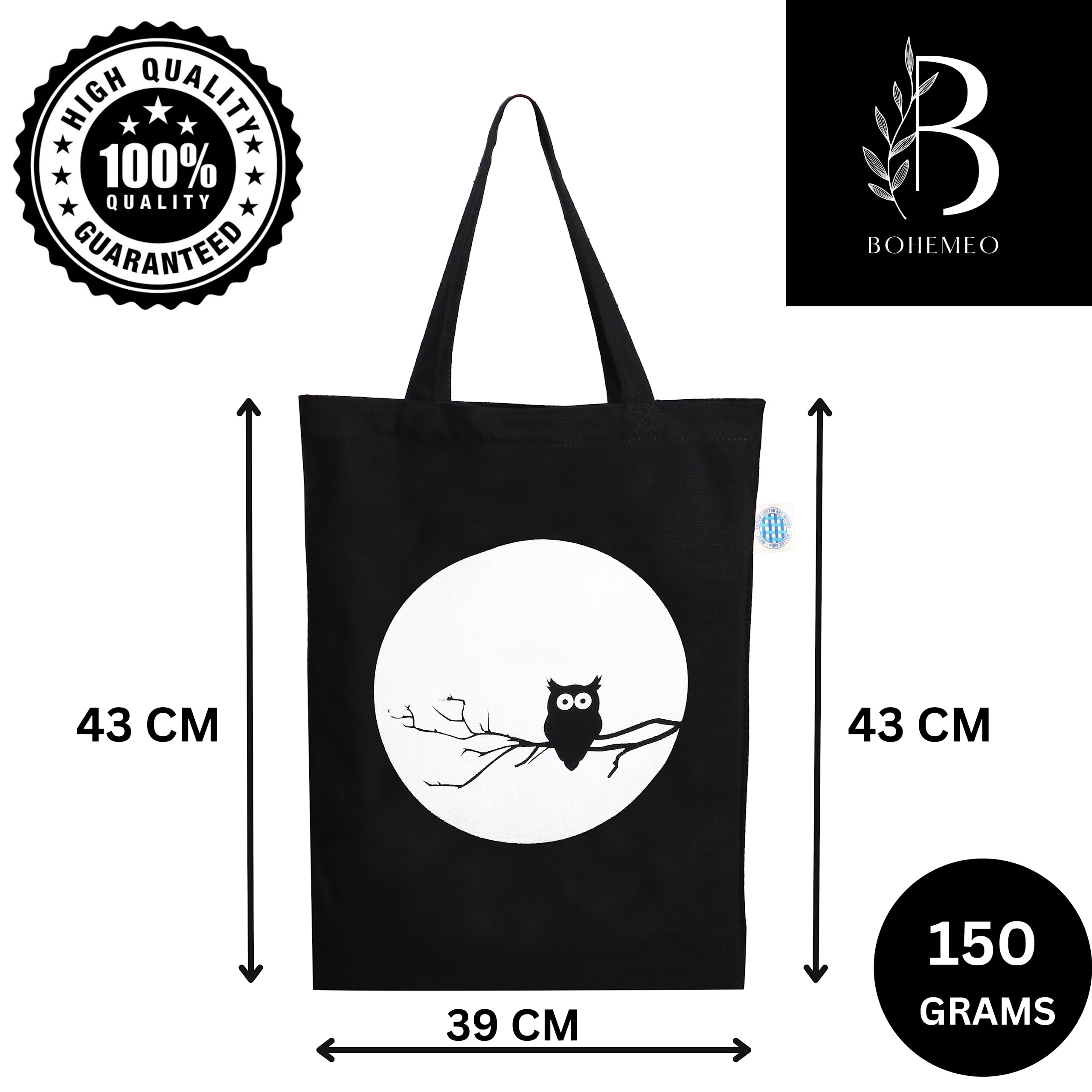 BOHEMEO Reusable Organic Cotton Tote Bags for Women - Eco-Friendly Canvas Shoulder Bag with Stylish Printed Designs (Owl & That's Nuts) - Perfect for Grocery Shopping, Beach Trips & Daily Use