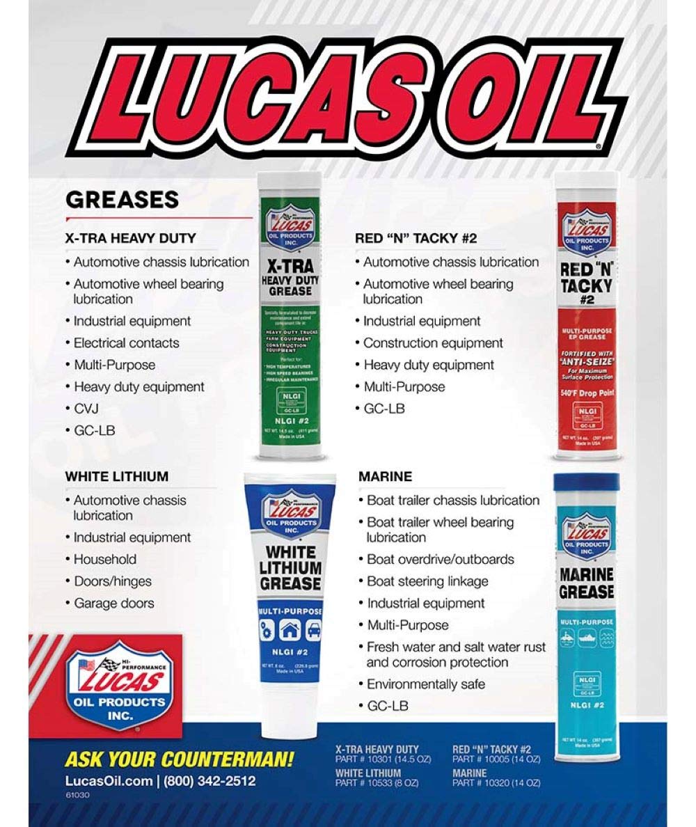 Lucas Oil 10301-10 Xtra Heavy Duty Grease 14.5 oz (10-Pack) - High Performance Lubricant for Automotive, Industrial & Marine Equipment