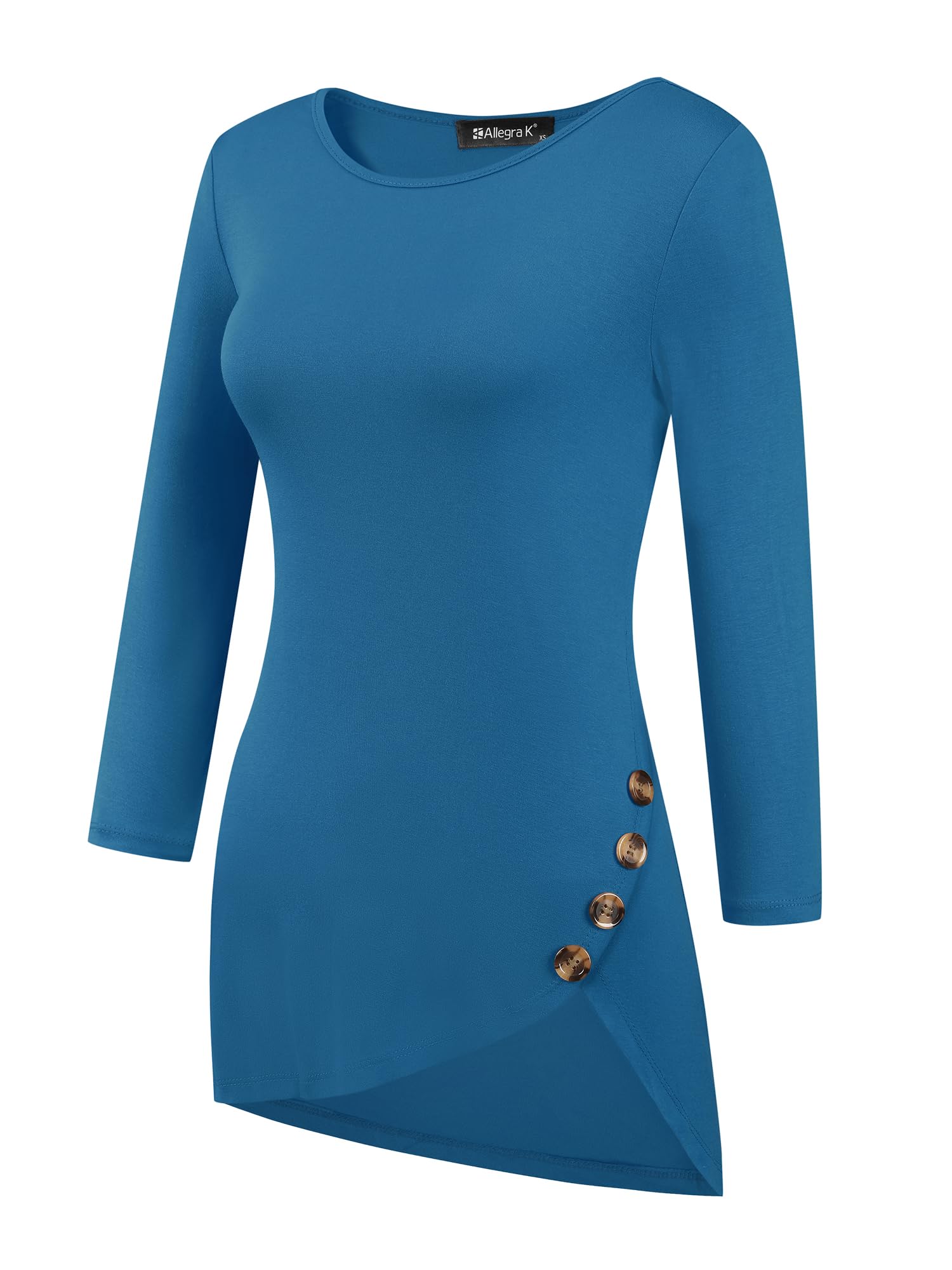 Allegra K Women's Loose Asymmetrical Hem Tunic T-Shirt - 3/4 Sleeve Round Neck Casual Top for Spring 2025 | Perfect for Everyday Wear, Office Outfits & Weekend Relaxation