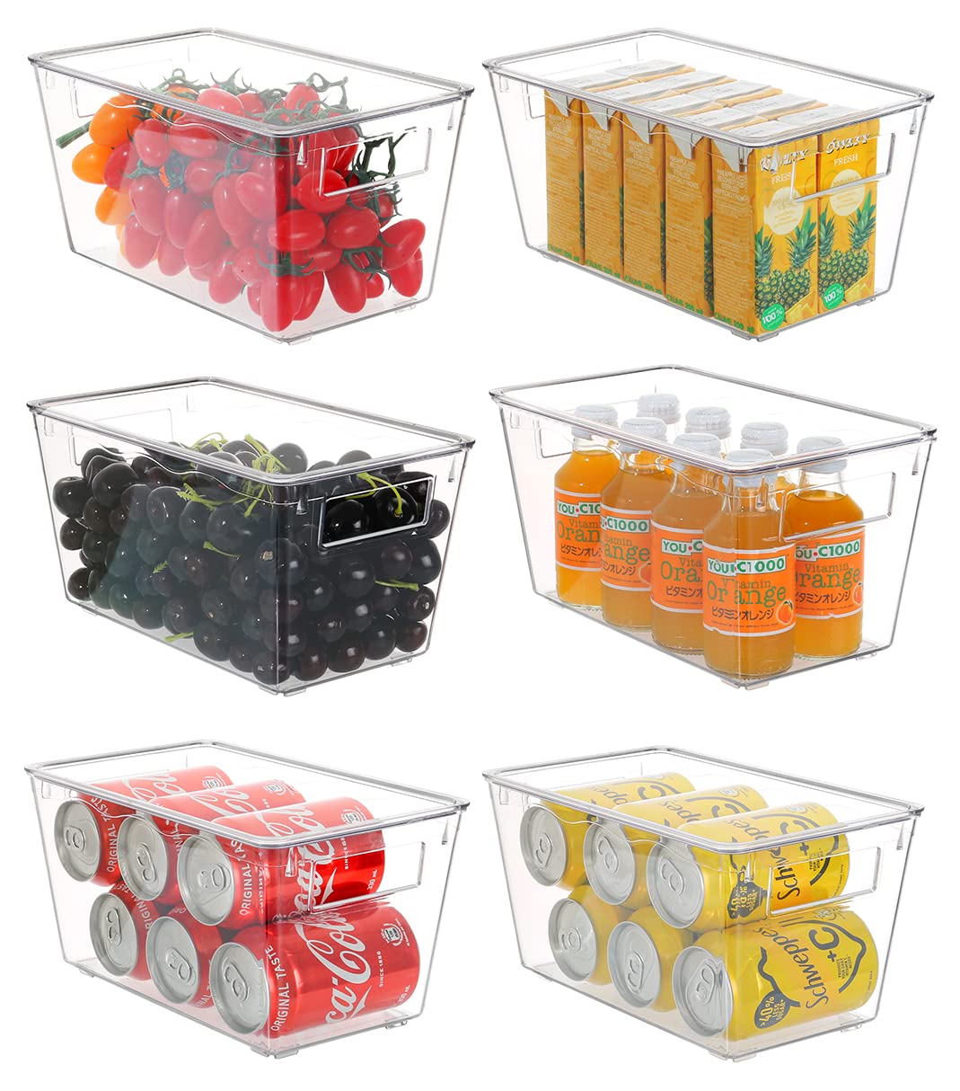 ESARORA 6-Pack Clear Plastic Storage Bins with Lids - Stackable Organizer Baskets with Handles for Kitchen Pantry, Fridge, Bedroom Closet & Office Organization - Perfect for Home Storage & Space Saving Solutions