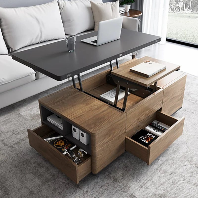 Modern Lift Top Coffee Table with 3 Drawers - Handmade Walnut & Black Multi-Functional Table for Living Room, Office & Small Spaces