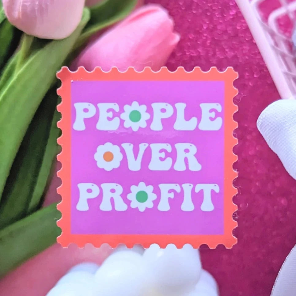 People Over Profit Sticker - Motivational Vinyl Decal for Laptop, Water Bottle & Notebook - Inspirational Quote for Office, School & Activism
