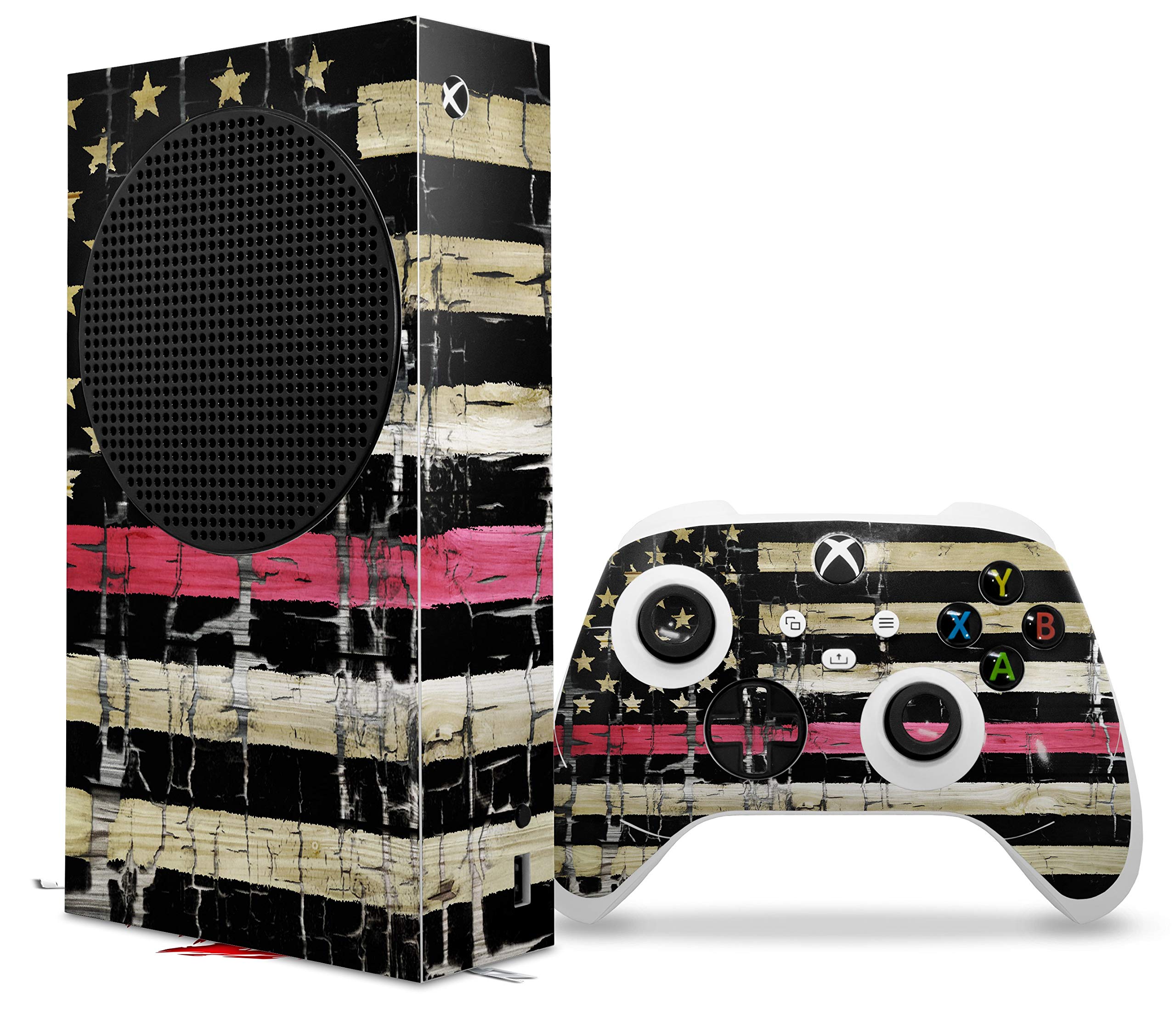 XBOX Series S Console & Controller Vinyl Wrap - WraptorSkinz Skin Decal in Faded Cracked Pink Line USA Flag Design | Protective Custom Cover for Gaming Setup | Perfect for Gamers & Collectors (Console Not Included)