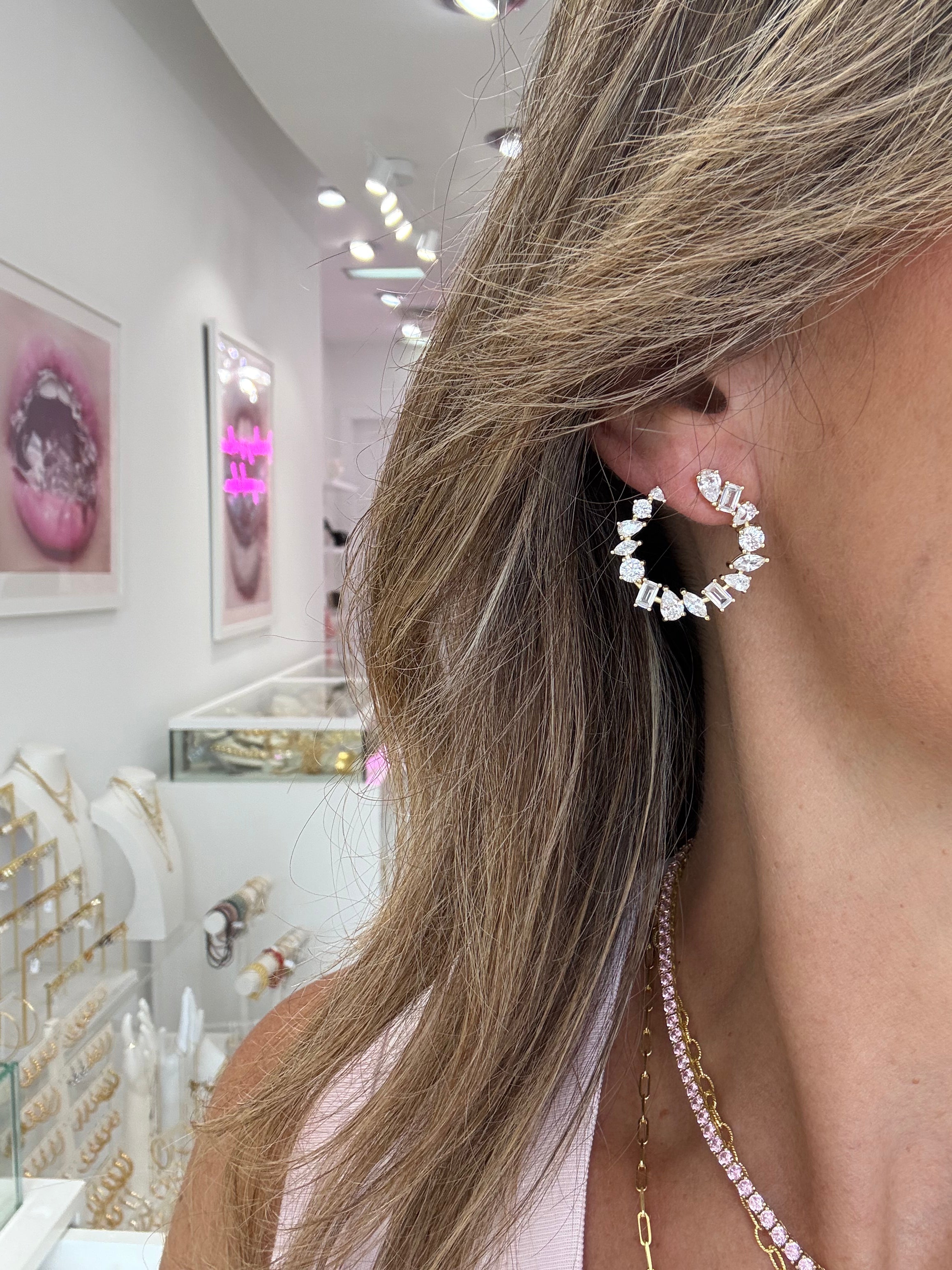 Trendy Mixed Stone Open Hoop Earrings for Women - Elegant Dangle Jewelry for Party, Wedding & Everyday Wear