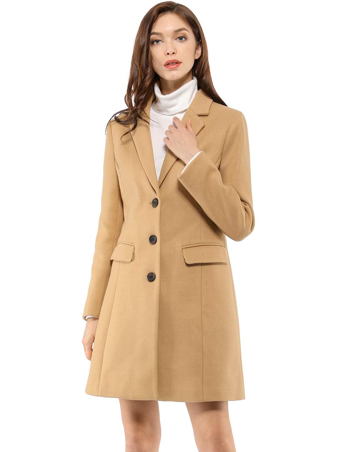 Allegra K Women's Basic Reefer Coat - Classic Navy Blue Wool Peacoat for Fall & Winter | Perfect for Office, Dating & Outdoor Activities