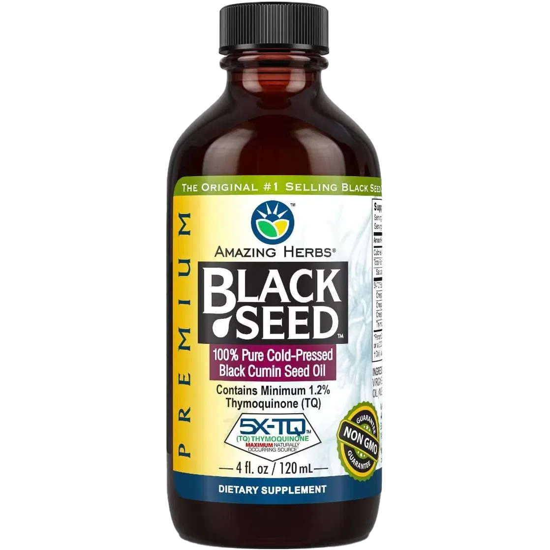Amazing Herbs Premium Black Seed Oil - Cold Pressed, 100% Pure, Organic Nigella Sativa Oil for Immune Support, Skin & Hair Care - Perfect for Daily Wellness & Natural Remedies