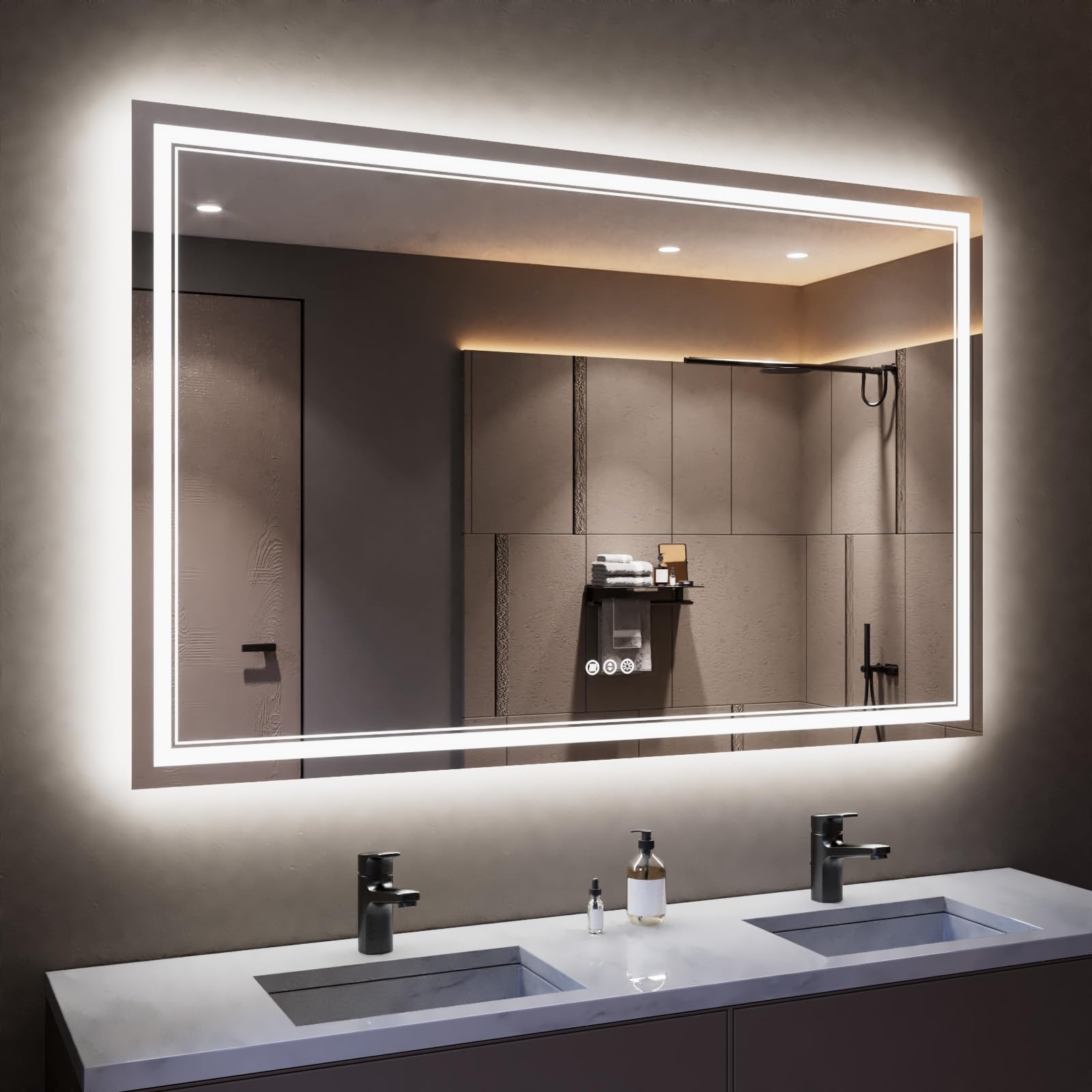55 x 36 Inch LED Bathroom Mirror with Anti-Fog & Dimmable Backlit Lighting - Shatterproof Vanity Mirror with Memory Function for Wall Mount - Perfect for Modern Bathrooms, Dressing Rooms & Home Decor