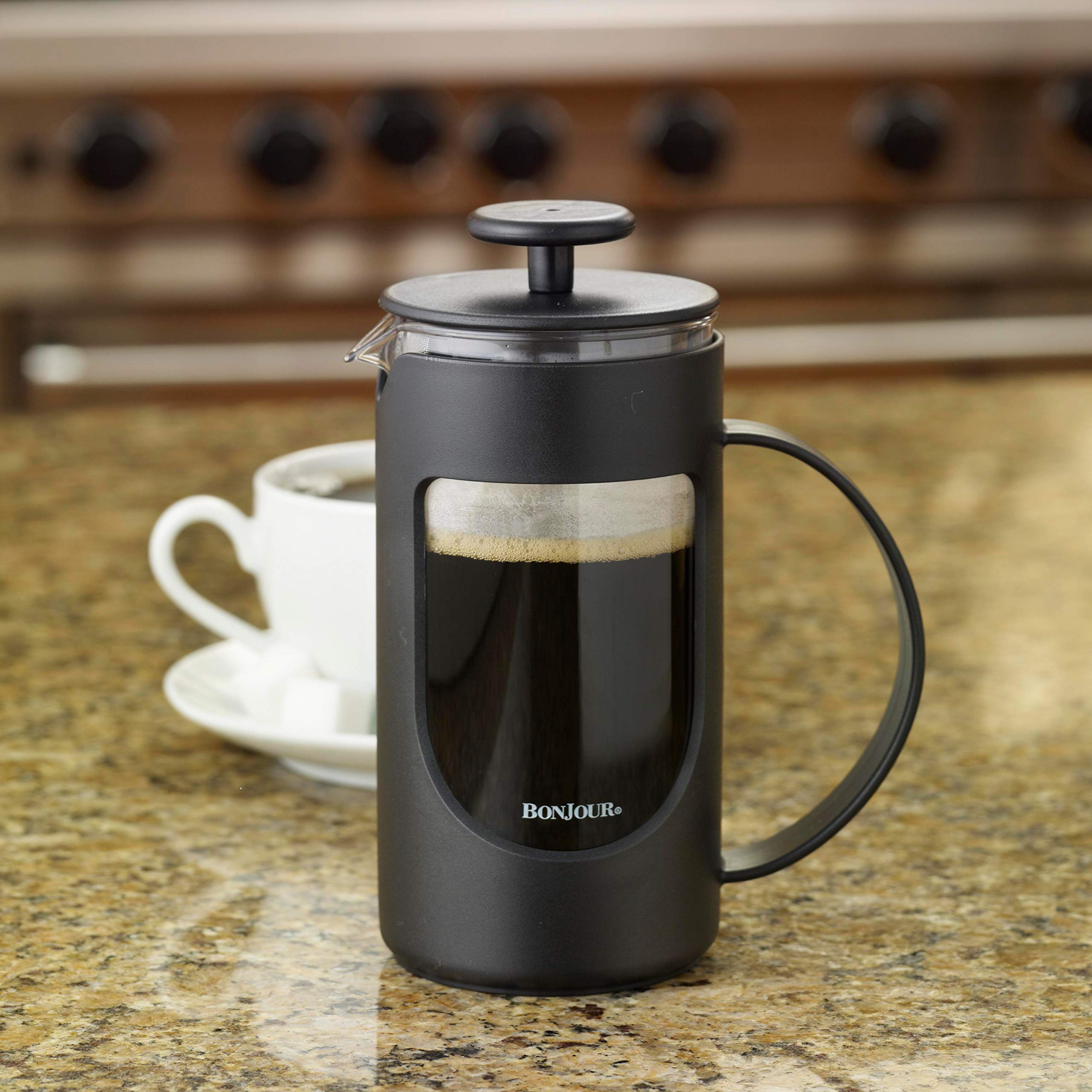 BonJour Ami-Matin Unbreakable French Press Coffee Maker - 3-Cup (12.7 oz) Stainless Steel Travel Coffee Press for Camping, Office & Home Use - Durable & Portable Black Coffee Brewer for Outdoor Adventures & Daily Brewing