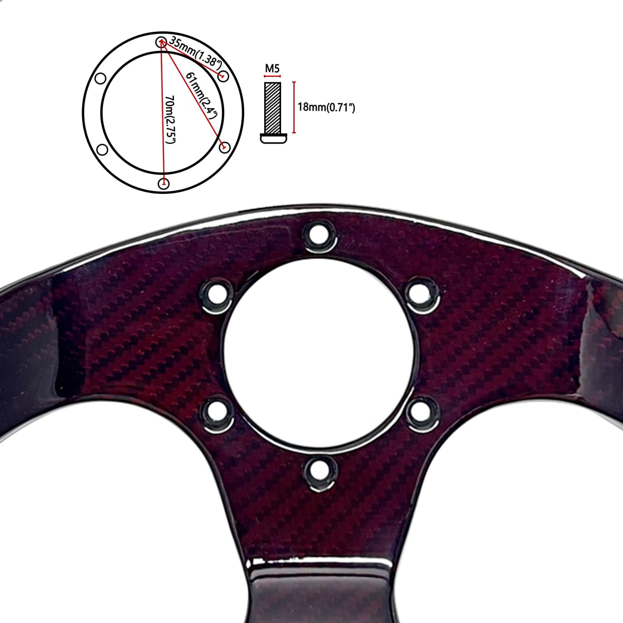 Universal 320mm Carbon Fiber Racing Steering Wheel - Flat Bottom D-Shape Design, 6-Hole Mounting for Enhanced Grip (Red) | Perfect for Sim Racing, Drifting & Track Day Enthusiasts