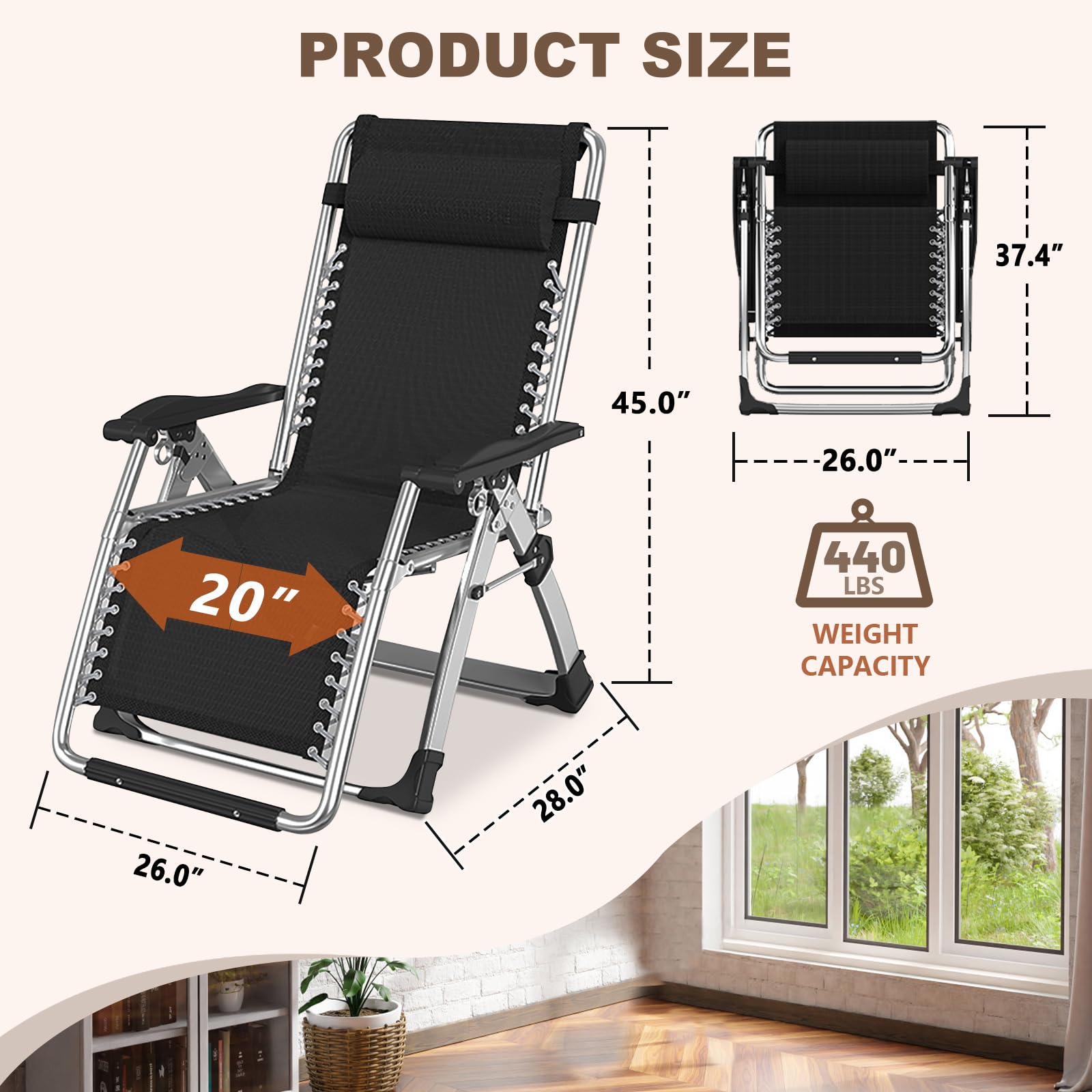 DoCred Comfortable Folding Recliner Chair with Removable Cushion - Indoor Outdoor Lounge Chair for Bedroom, Living Room & Patio - Perfect for Relaxing, Sunbathing and Reading