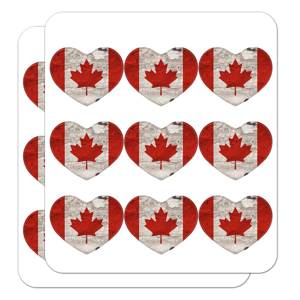 Rustic Distressed Canada Flag Wooden Heart-Shaped Stickers - Perfect for Planners, Calendars, Scrapbooks & DIY Crafts | Vintage Patriotic Decorative Stickers for Home & Office Use