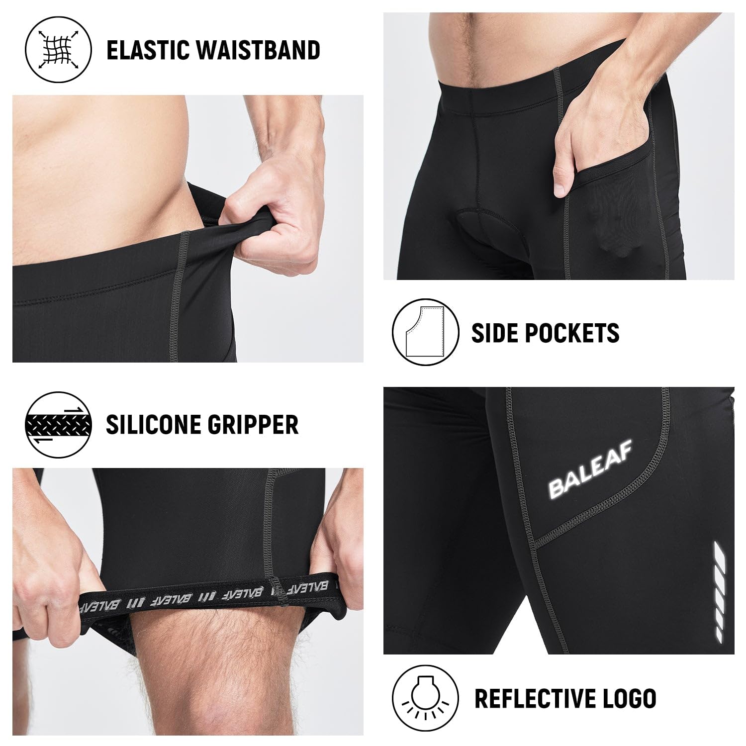 BALEAF Men's Padded Cycling Shorts with UPF 50+ & Pockets - Comfortable Bike Tights for Road & Mountain Biking - Perfect for Long Distance Rides and Outdoor Sports
