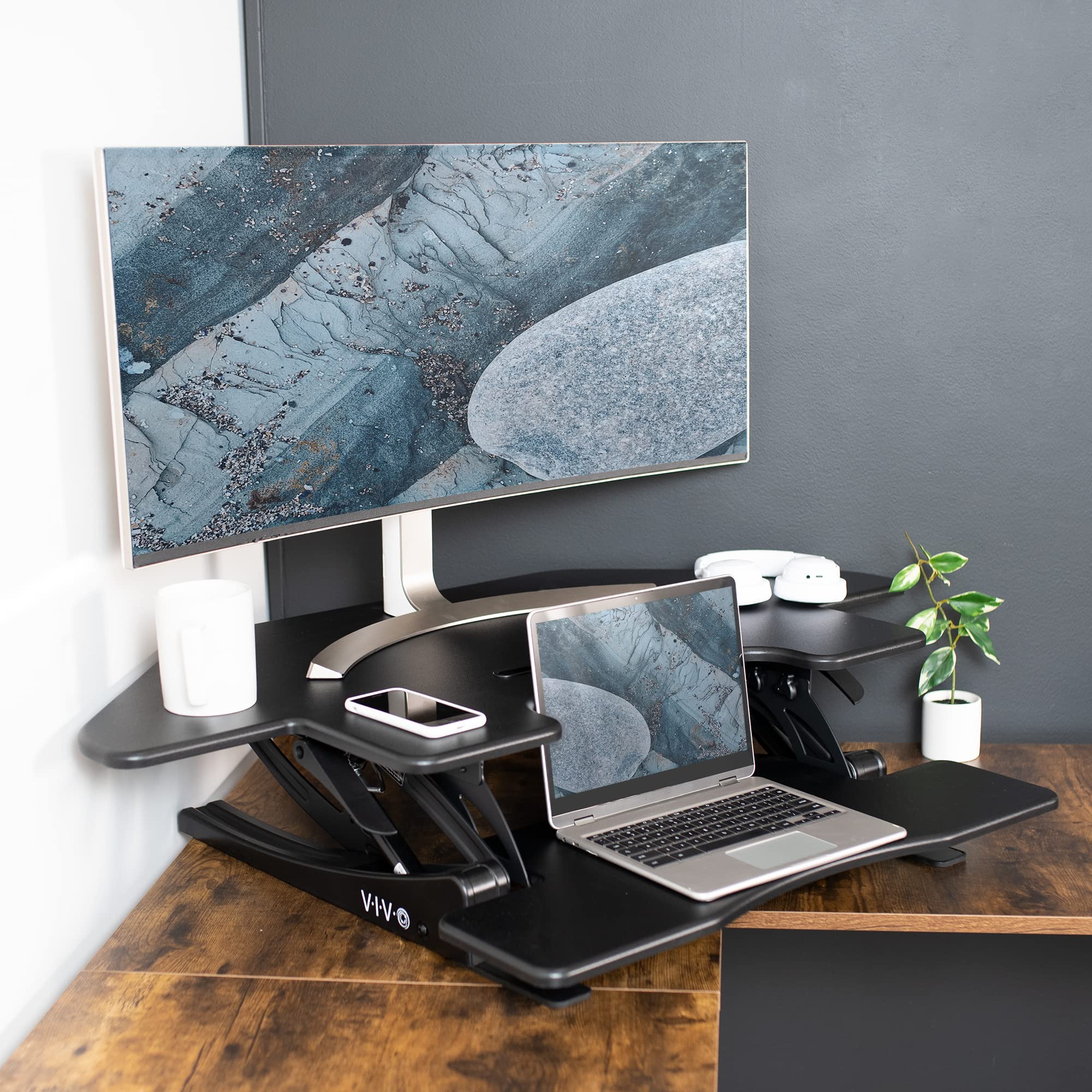 VIVO V Series 43 Inch Adjustable Standing Desk Converter - Black (DESK-V000VC) | Quick Sit to Stand Workstation for Dual Monitors | Perfect for Home Office, Gaming & Workspace Ergonomics