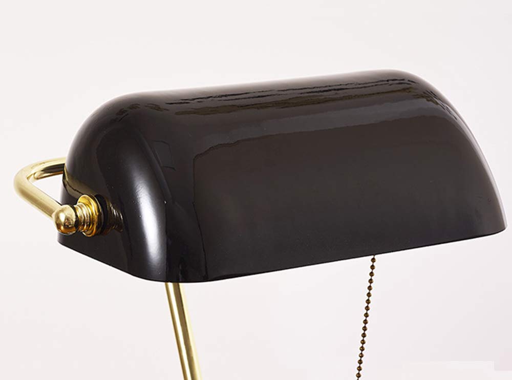 Vintage Brass Finish Bankers Desk Lamp with Pull Chain Switch - Antique Traditional Style Table Lamp for Study, Reading, Office, Bedroom & Living Room | Perfect for Home Office, Nightstand & Cozy Reading Nook