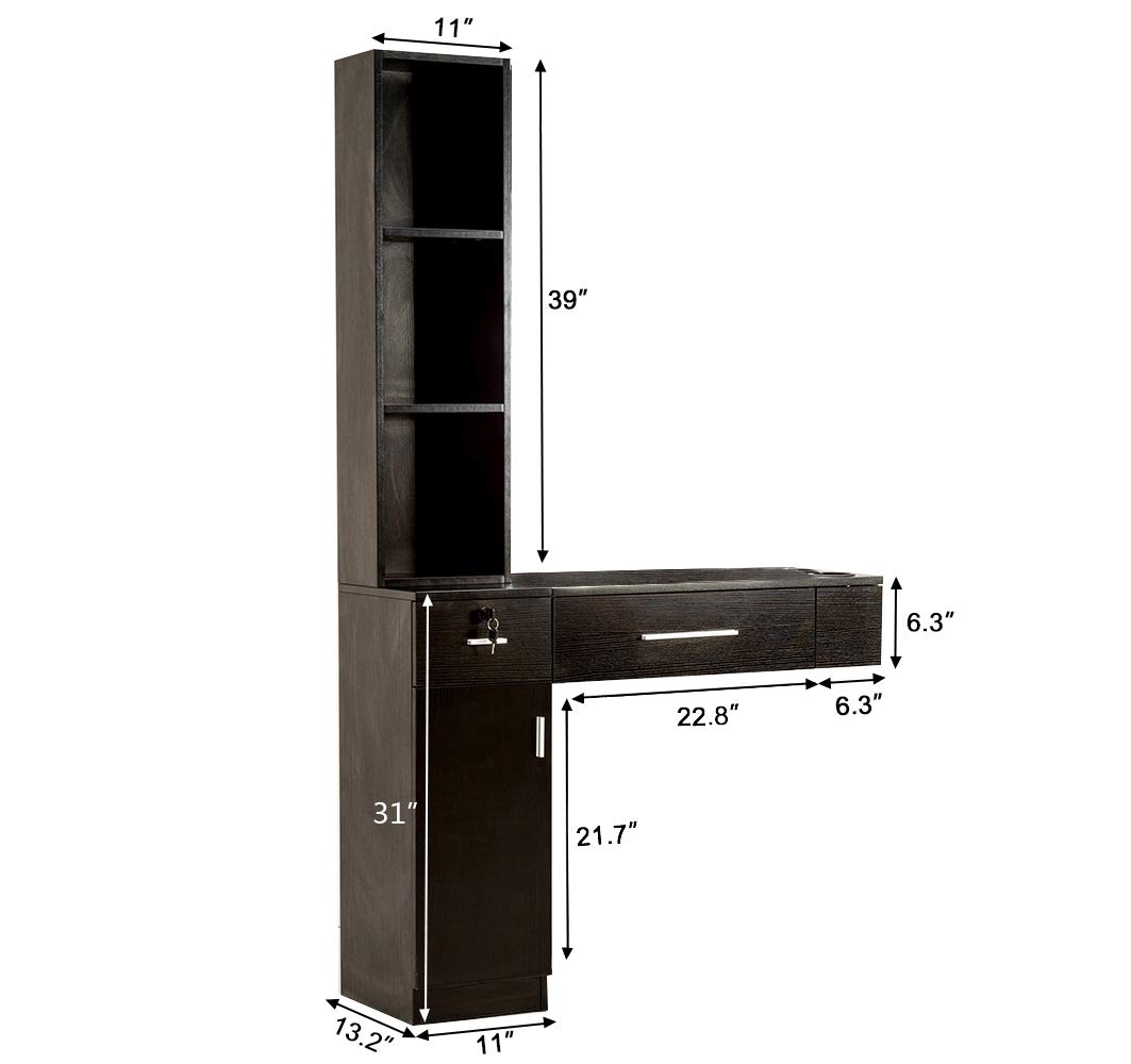 Professional Wall Mounted Hair Styling Station for Barber & Salon - 3 Hair Dryer Holders, No Mirror, Black (3036-1-2) | Perfect for Small Spaces, Home Salons & Professional Barber Shops