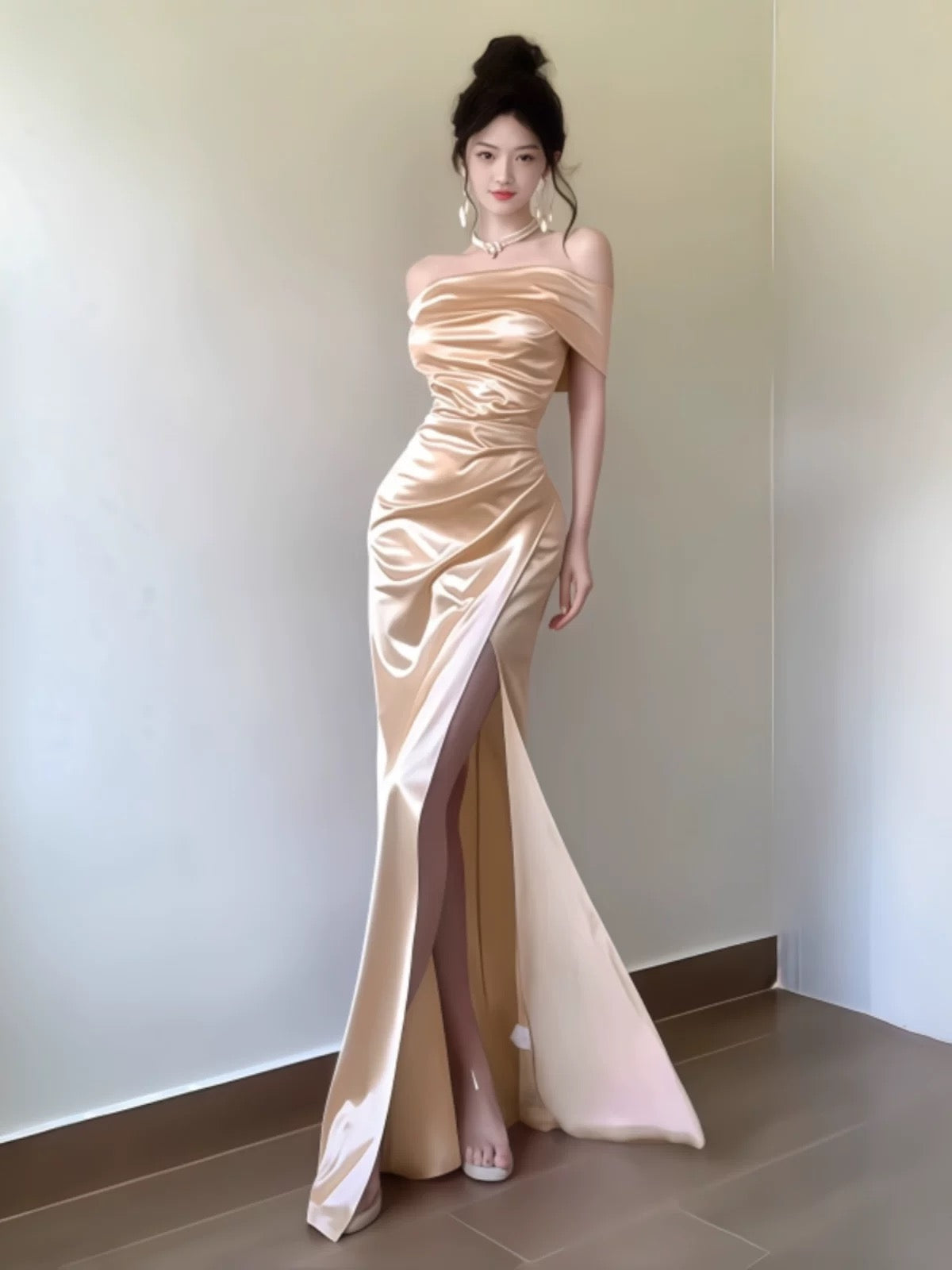 Elegant Off The Shoulder Mermaid Prom Dress with High Slit - J6169 Formal Evening Gown for Homecoming, Wedding & Special Occasions