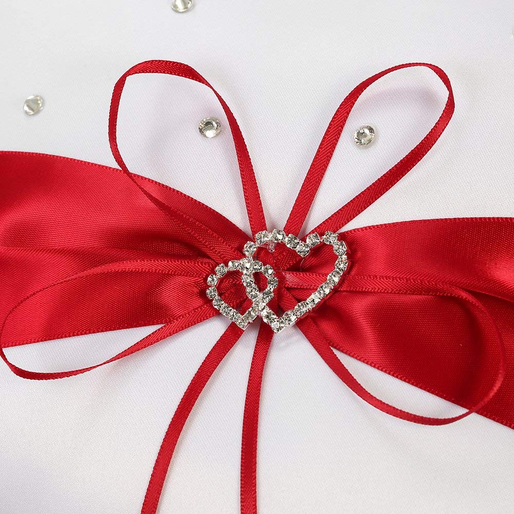 5-Piece Red Wedding Accessories Set - Flower Girl Basket, Guest Book Pen, Ring Pillow & Garter - Perfect for Wedding Ceremonies, Bridal Showers & Reception Decor