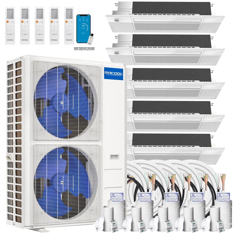 MRCOOL DIY 4th Gen 48,000 BTU 21 SEER 5-Zone Ductless Mini Split AC & Heat Pump System with Ceiling Cassettes (9K+9K+9K+12K+12K) - Perfect for Whole Home Cooling & Heating, Energy Efficient Climate Control for Large Spaces