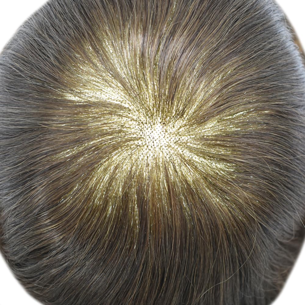 Premium Men's Toupee - European Human Hair Replacement System - Durable Fine Monofilament with Poly Coating - 3# Dark Brown - Medium Density 6x9 - Natural Looking Hairpiece for Daily Wear & Special Occasions