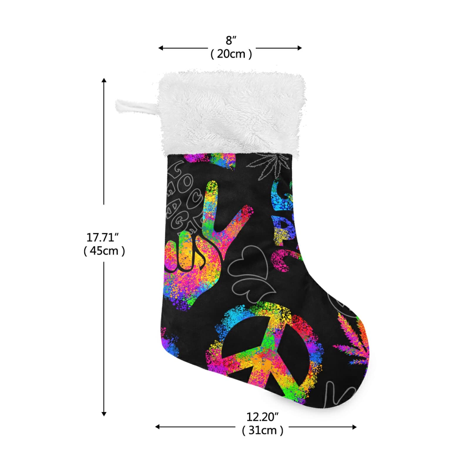 1 Pack Christmas Stocking with Rainbow Peace Love Sign - 17.7 Inch Fireplace Hanging Ornament for Holiday Decor | Perfect for Xmas Tree, Mantel & Gift Exchange