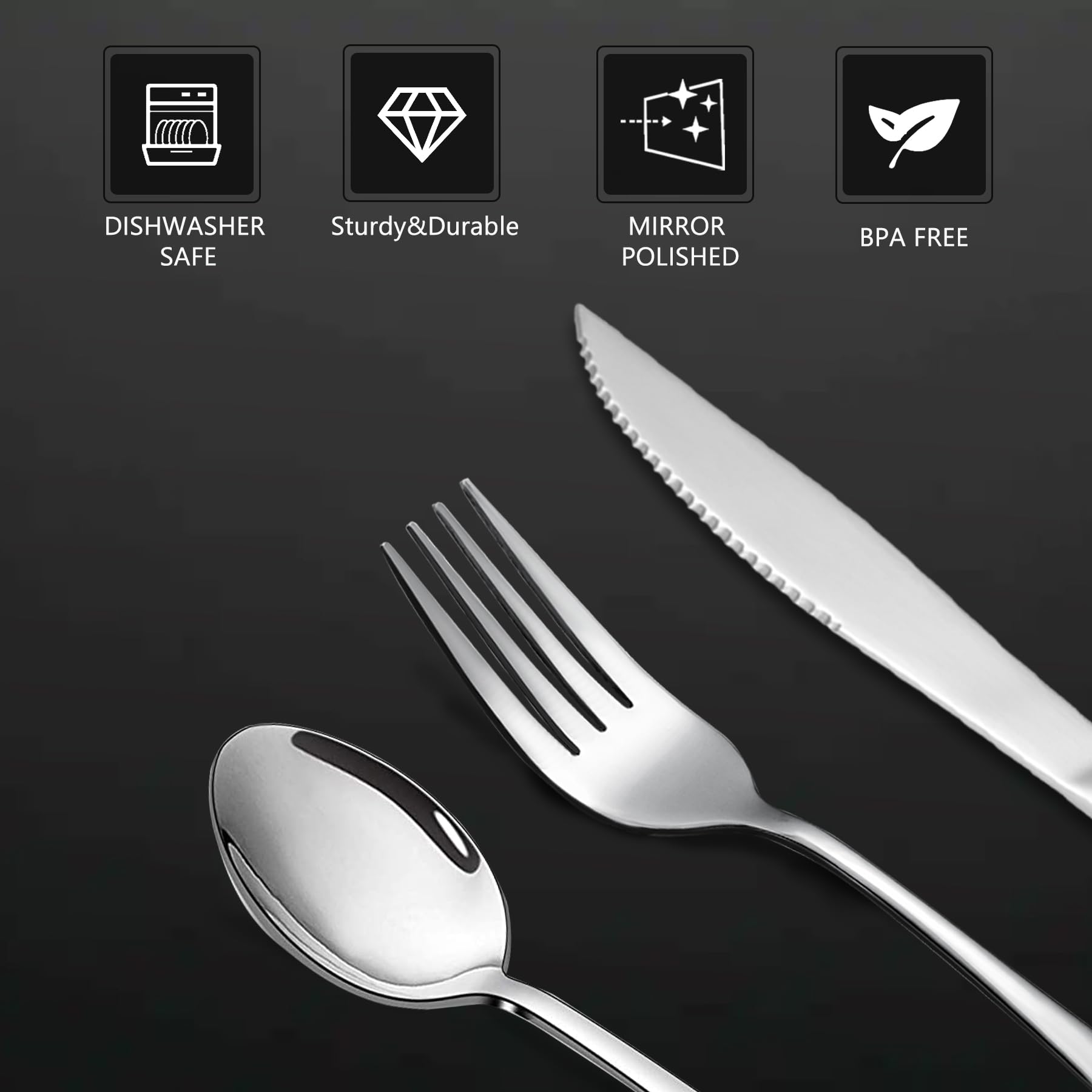 Premium Stainless Steel Silverware Set - 9-Piece Mirror Polished Steak Knives, Forks & Spoons for Home, Kitchen & Restaurant Use | Dishwasher Safe | Elegant Dining, Dinner Parties & Everyday Meals