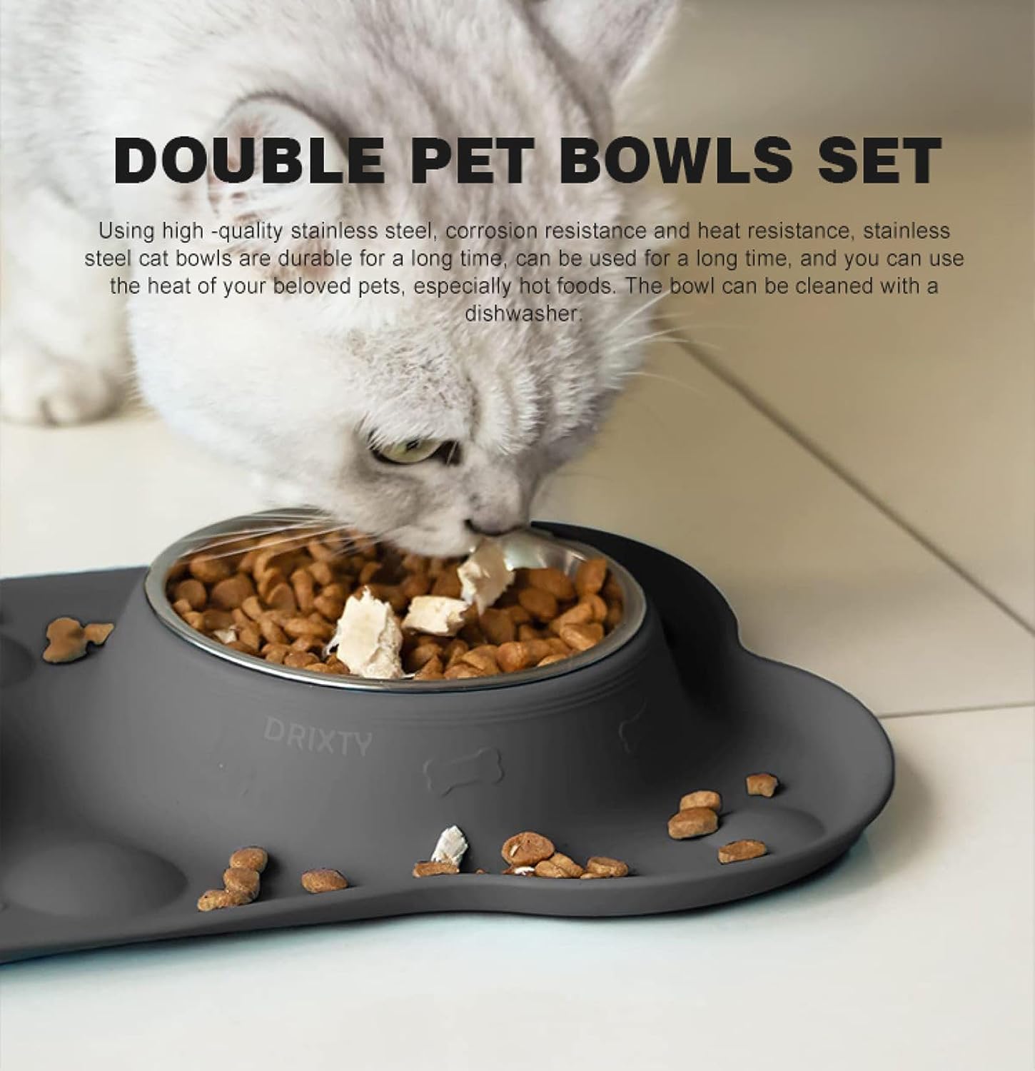 Stainless Steel Dog Food & Water Bowls Set with Non-Slip Silicone Mat - No Spill Pet Dishes for Small, Medium & Large Dogs, Cats & Puppies - Perfect for Home, Travel & Outdoor Use
