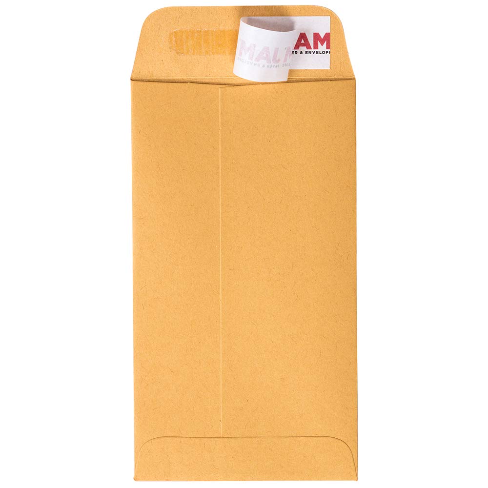 JAM PAPER #6 Coin Envelopes Peel & Seal - 3 3/8x6 - Kraft Manila 250pk for Business & Storage