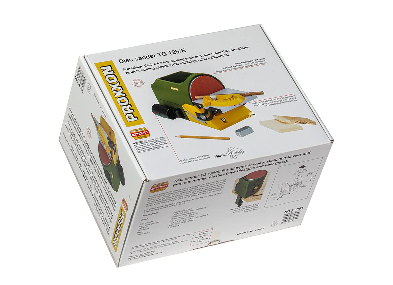 PROXXON TG 125/E Disk Sander - 120W Electric Bench Sander with Dust Extraction | Perfect for Woodworking, Metal Polishing & DIY Projects | Green Power Tool (Model 37060)