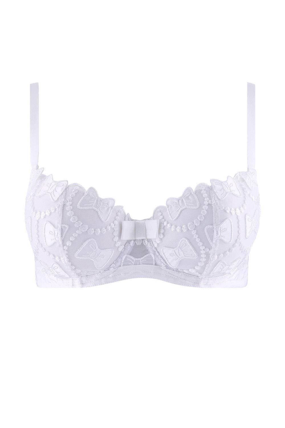 Aubade OC04 Women's White Padded Underwire Half Cup Bra with Bow Detail - Perfect for Everyday Comfort & Special Occasions