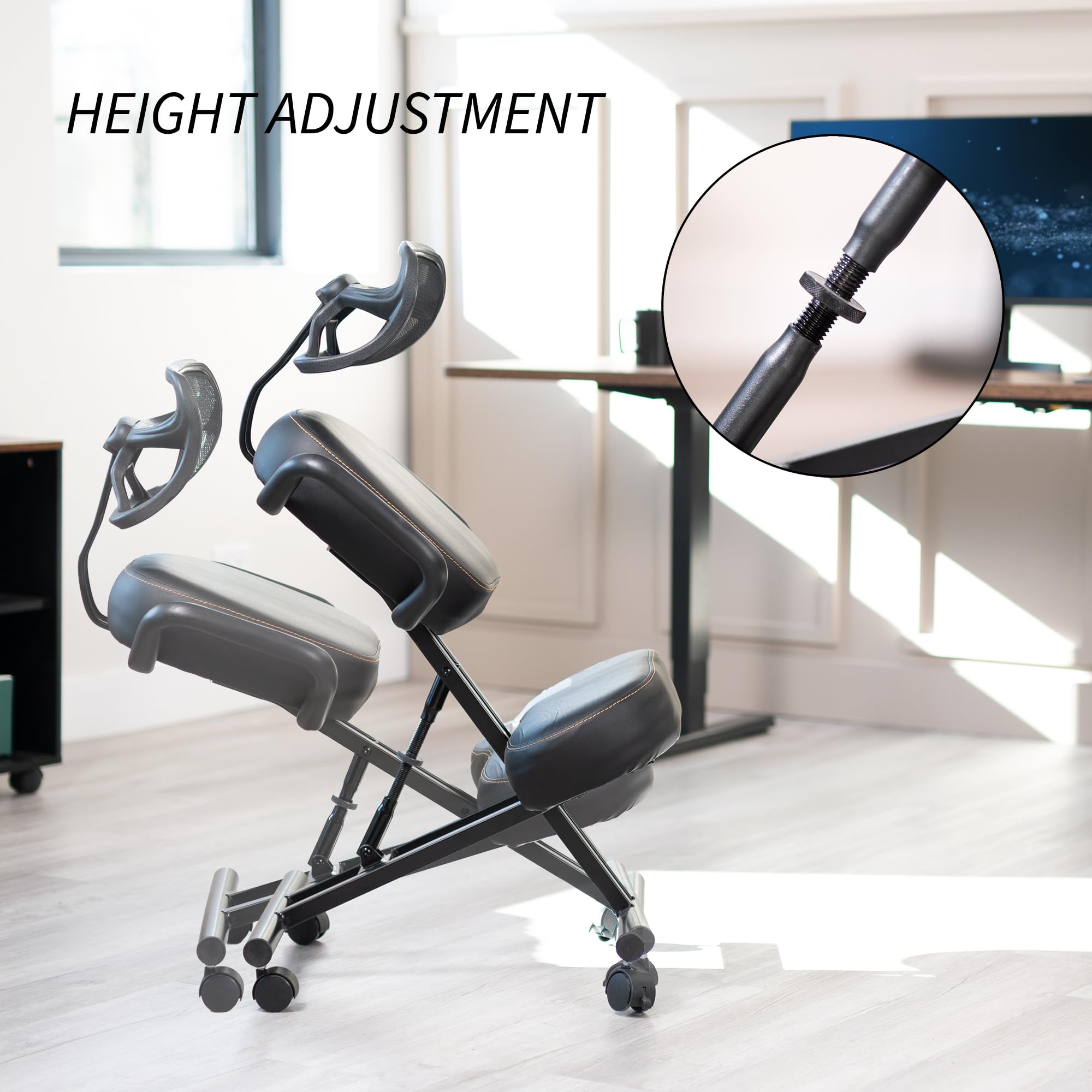 VIVO DRAGONN DN-CH Ergonomic Kneeling Chair - Adjustable Posture Corrector for Office & Home - Metal Frame, Black - One Size Fits All - Perfect for Meditation, Yoga & Back Pain Relief