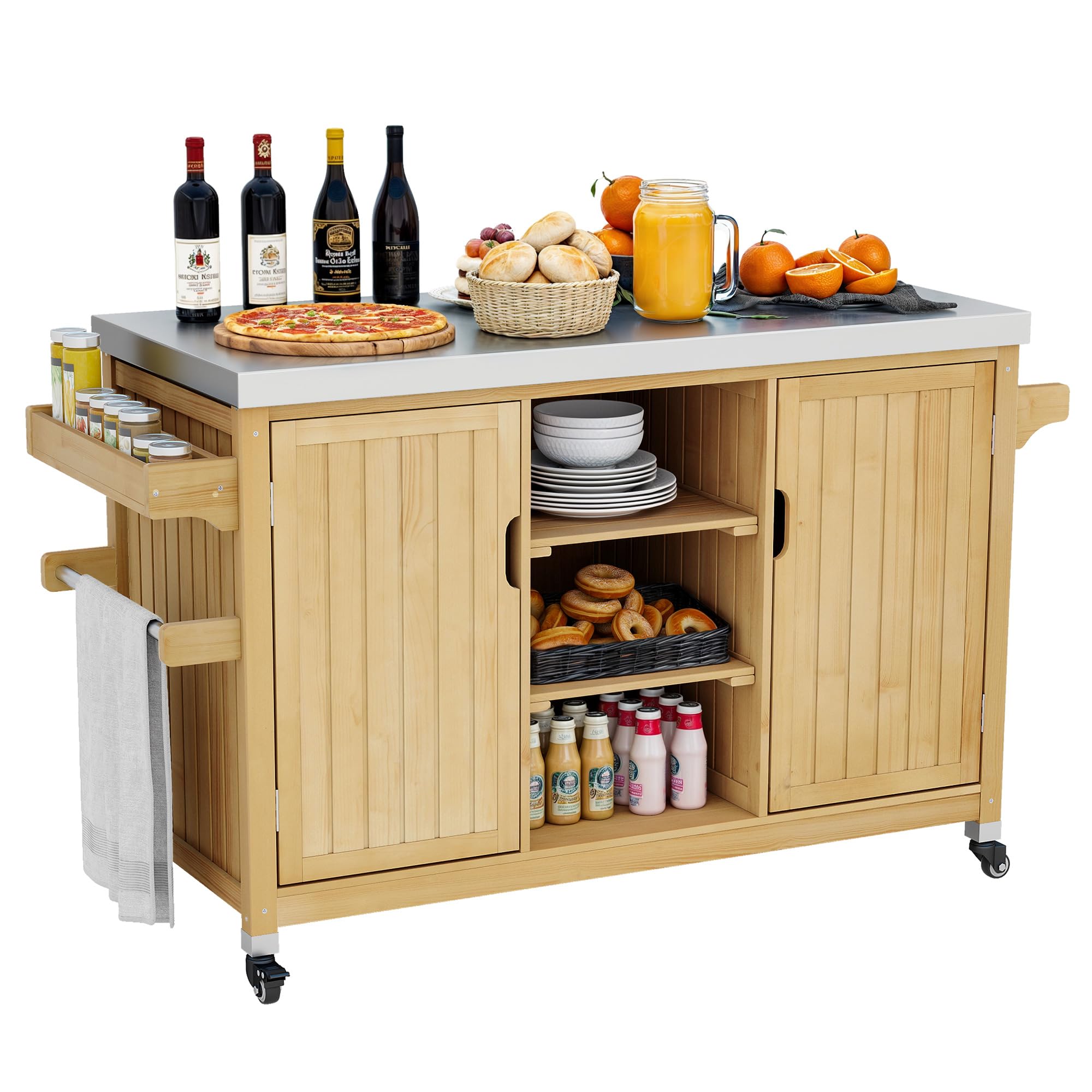 YITAHOME Solid Wood Patio Bar Table - XL Outdoor Storage Cabinet with Spice Rack & Side Handle - Large Space Portable Kitchen Island for Patio, Garden, Porch, Balcony - Perfect for Outdoor Entertaining & Small Space Storage
