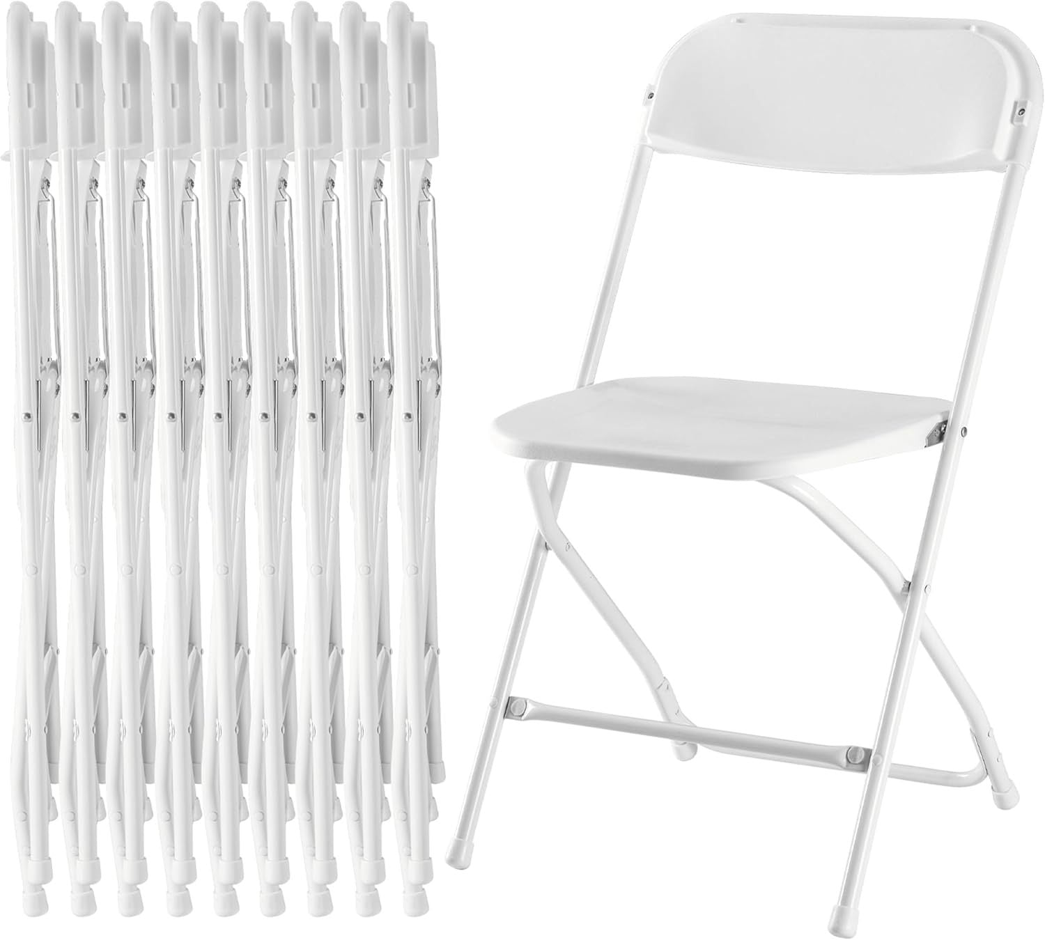 10 Pack Heavy Duty Folding Chairs with Metal Frame - 330lb Capacity Plastic Stackable Portable Seats for Indoor Outdoor Use - Perfect for Parties, Weddings, Events, Office, Patio, Picnic & Kitchen (White)