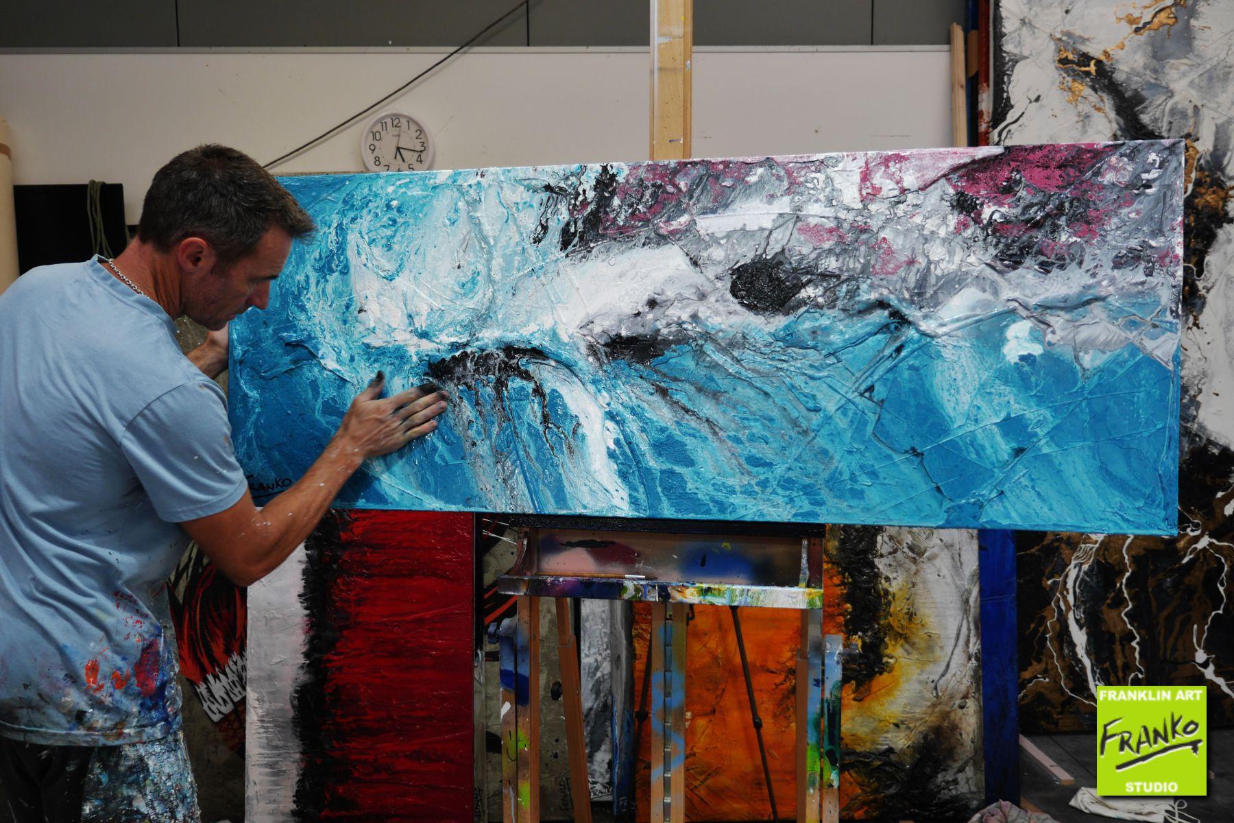160cm x 60cm Teal Textured Abstract Canvas Painting - Modern Wall Art for Living Room, Bedroom & Office Decor