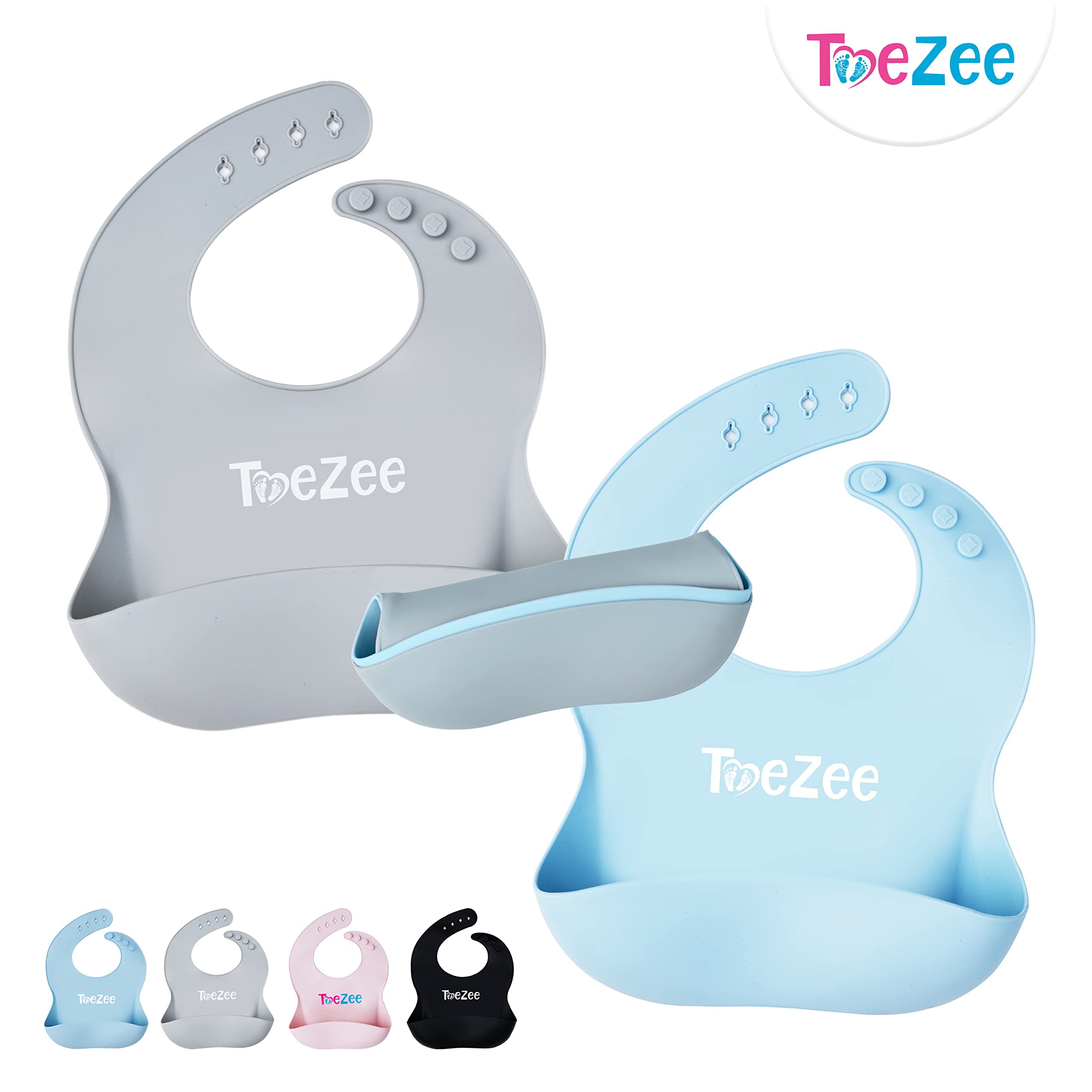 Baby Silicone Bibs with Wide Food Catcher - BPA Free, Adjustable & Easy Clean Food-Grade Bib for Toddlers | Perfect for Messy Meals, Baby-Led Weaning & On-the-Go Feeding