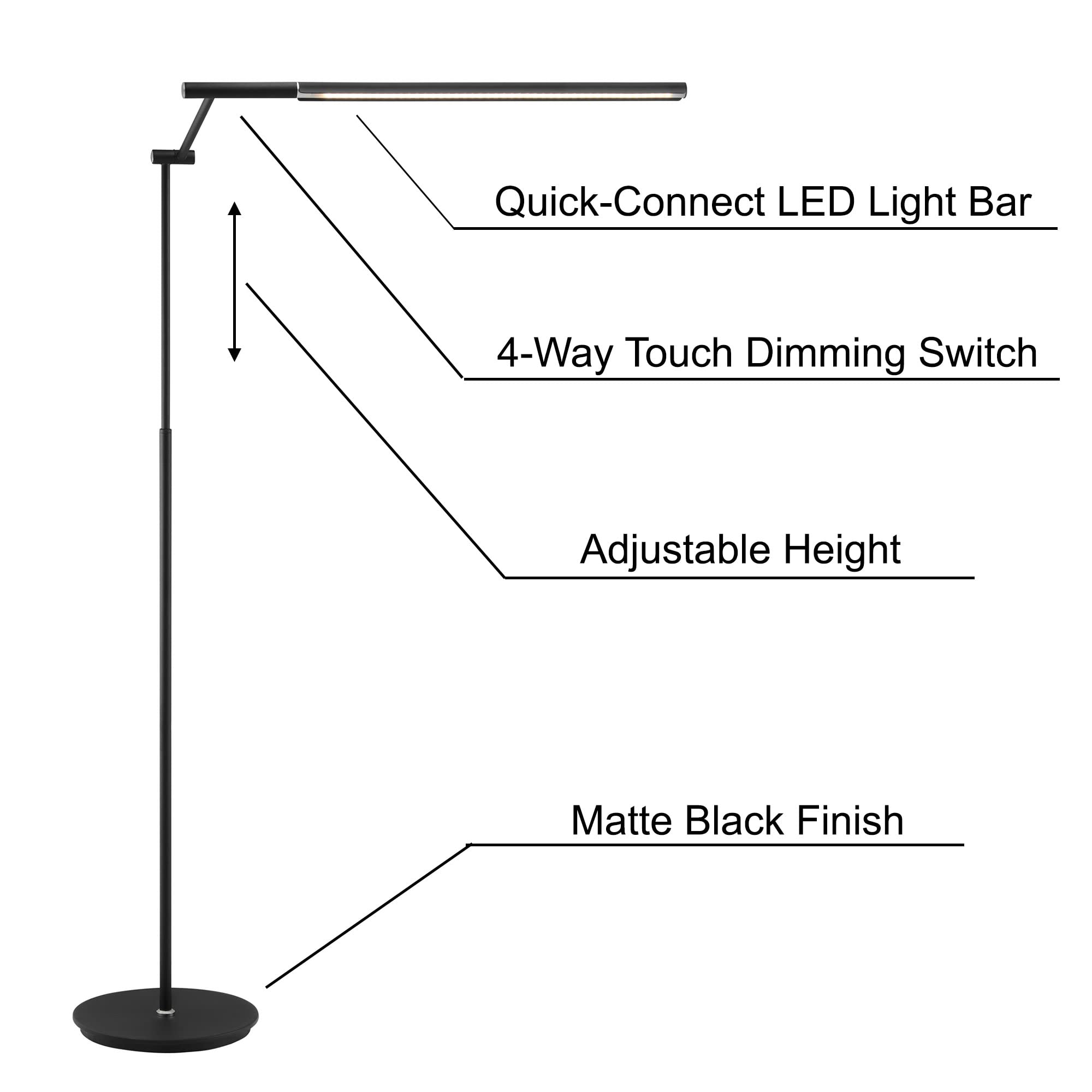 Lite Source Tilla Black Metal Adjustable Floor Lamp with LED Touch Control - Modern Reading Light for Living Room, Bedroom & Office