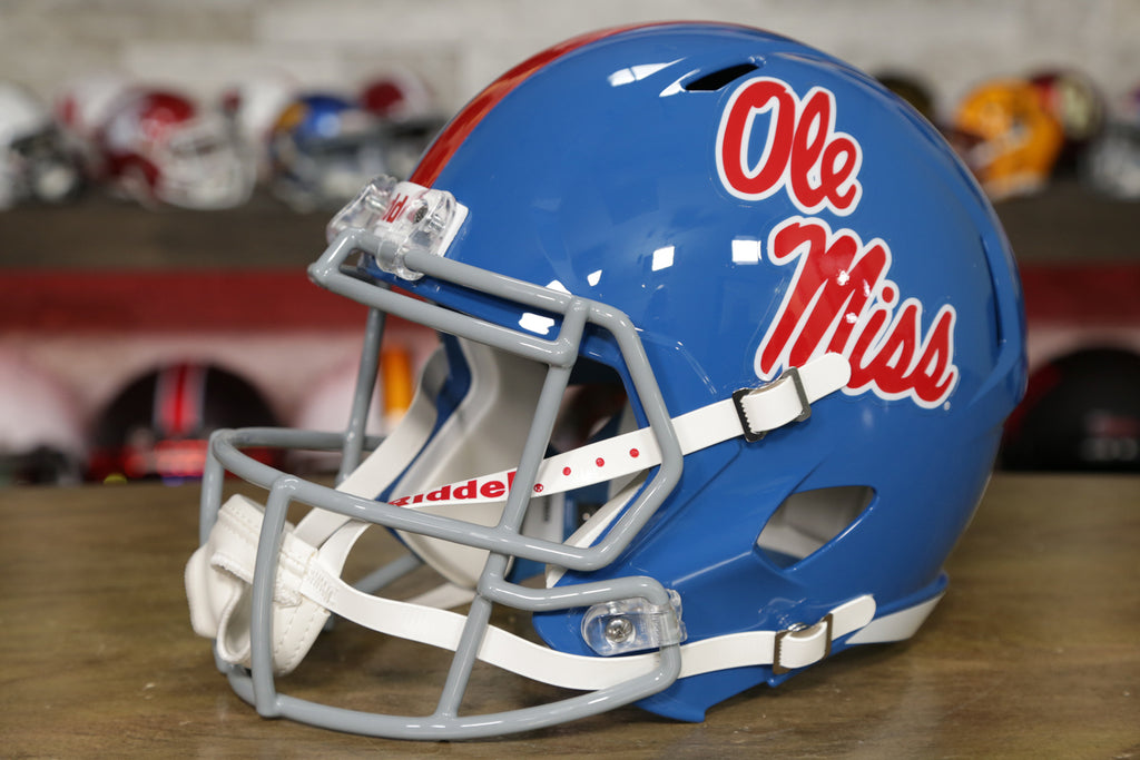 Ole Miss Rebels Powder Blue Replica Speed Football Helmet - Official NCAA Football Collectible for Fans & Decor | Game Day, Man Cave, Sports Room Display
