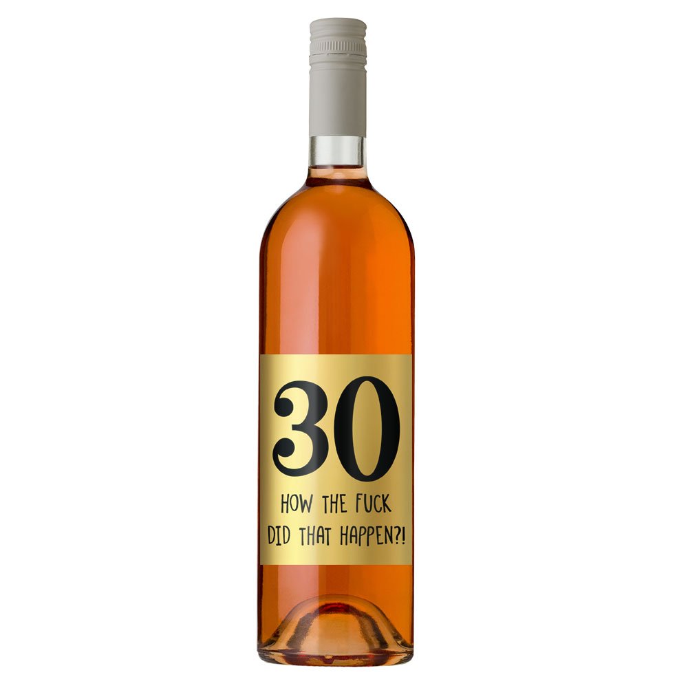 30th Birthday Wine Bottle Labels - Metallic Gold Personalized Wine Labels for Women & Men - Perfect for 30th Birthday Parties, Gifts & Celebrations