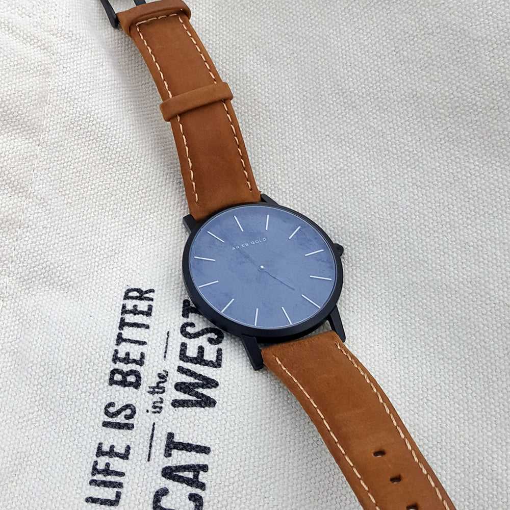 ARIES GOLD URBAN SANTOS Black Stainless Steel Women's Watch with Brown Leather Strap - Fashionable Timepiece for Casual Wear, Office & Special Occasions