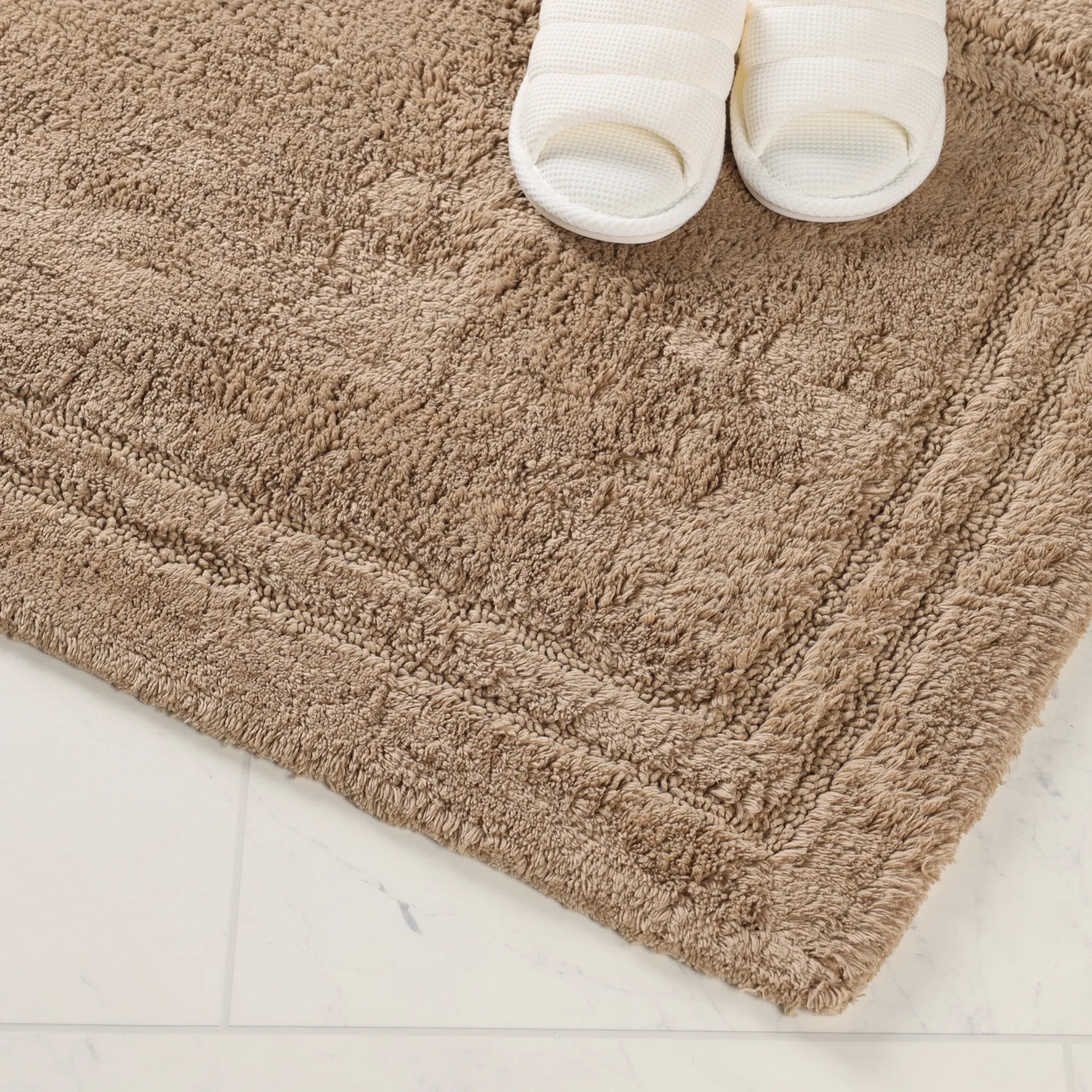 Non-Slip Cotton Bathroom Rug Set - 2 Piece Washable Absorbent Bath Mat with Anti-Skid Backing for Bathroom, Shower & Vanity Area