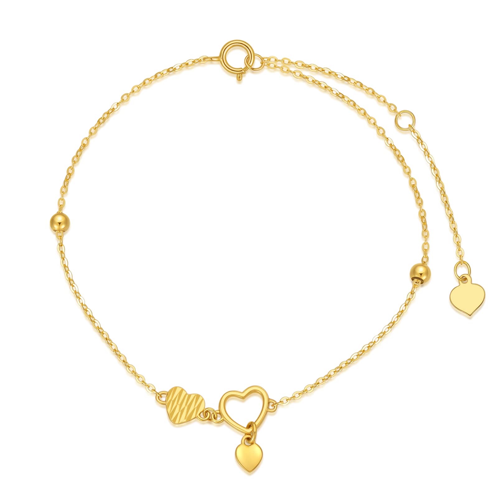 14K Solid Gold Heart Bracelet for Women & Girls - Dainty Real Gold Chain Bracelet Gift for Valentine's Day, Anniversary & Birthday Jewelry